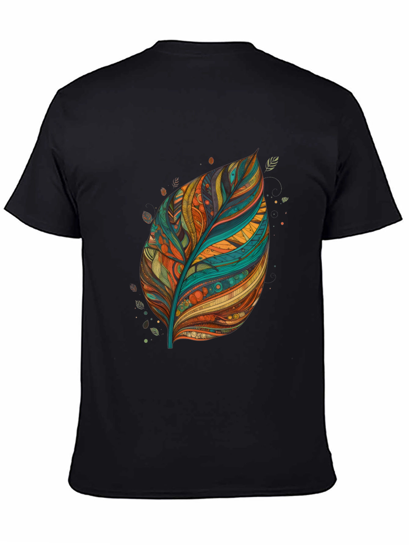 Artistic Feather Print Black T-Shirt