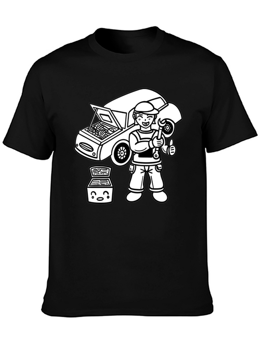 Mechanic Cartoon T-Shirt - Black Graphic Tee