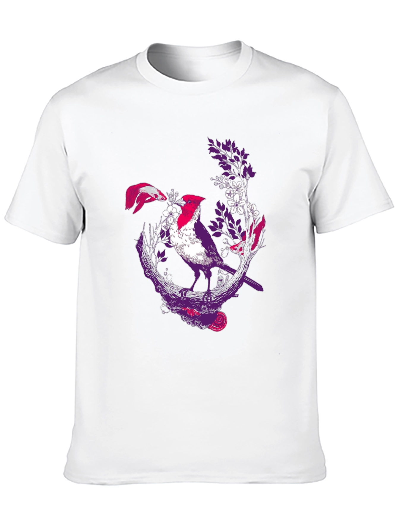 Bird & Fish Graphic Print Black Tee
