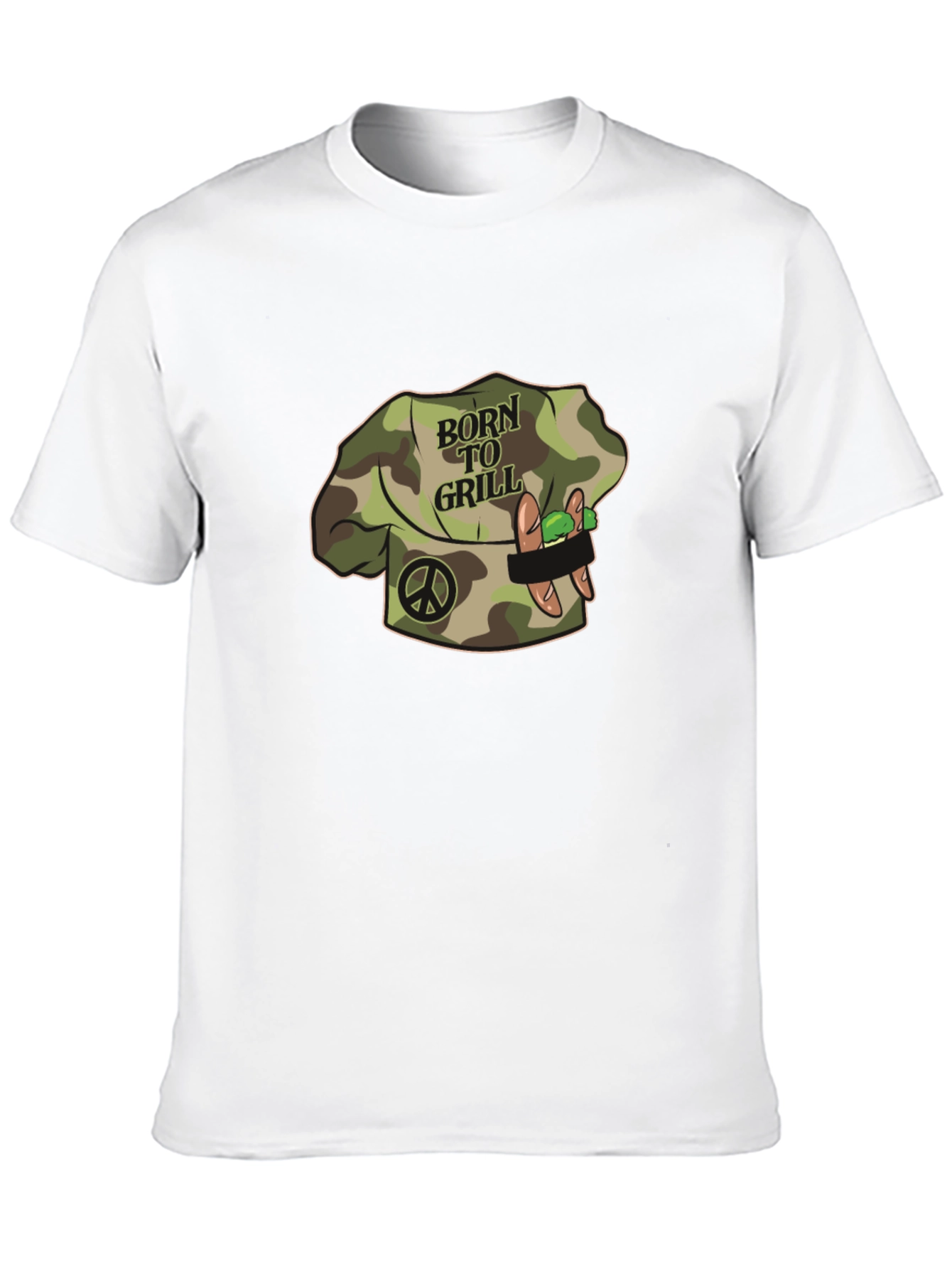 Born To Grill Camo Chef Hat Graphic T-Shirt