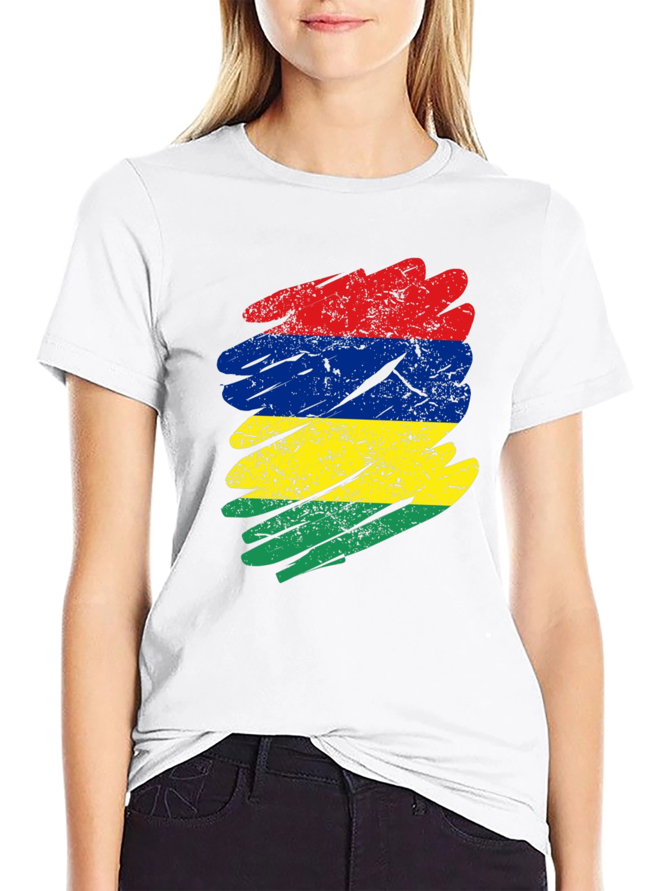 Mauritius Flag Brush Stroke Graphic T-Shirt