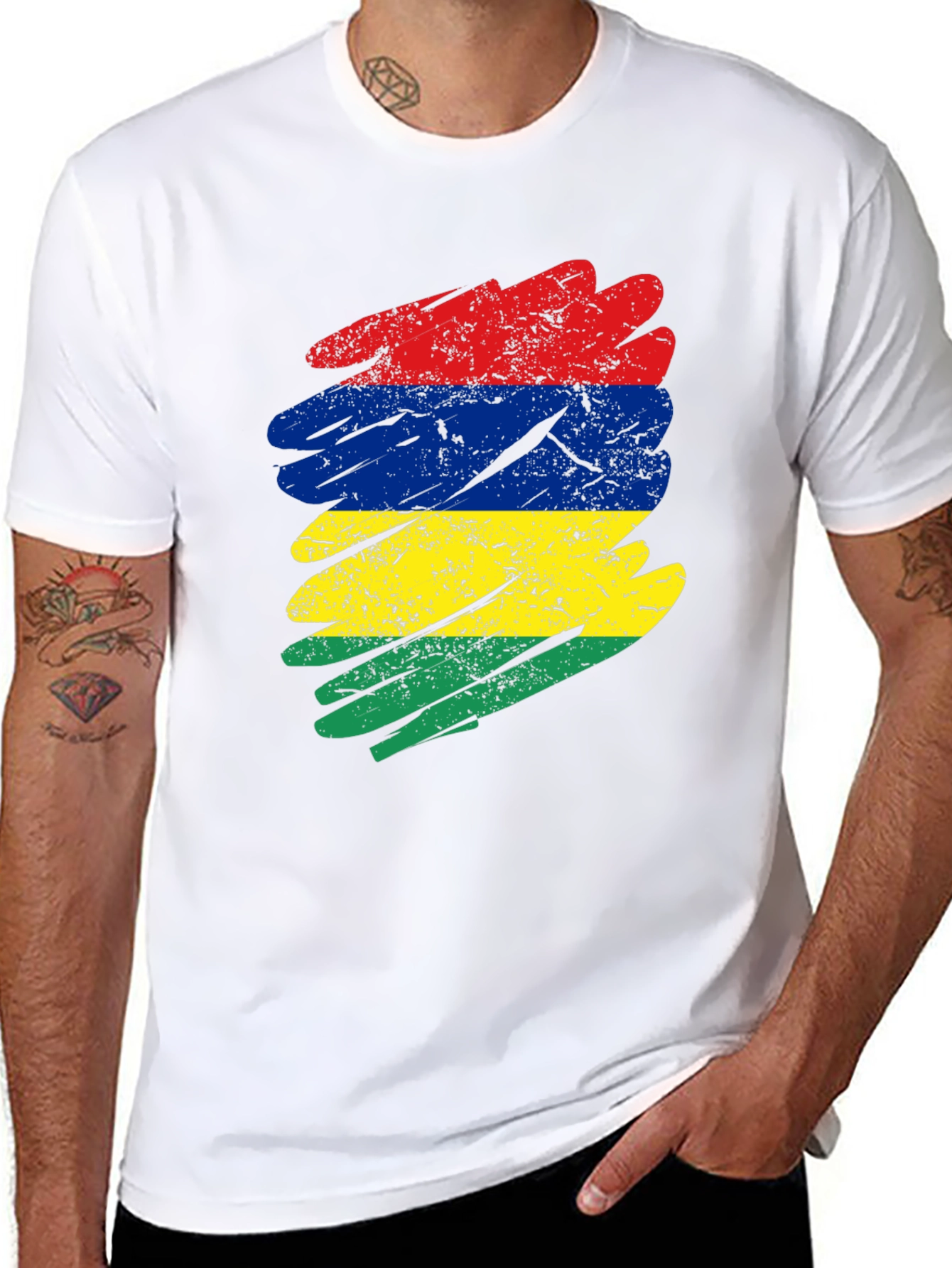 Mauritius Flag Brush Stroke Graphic T-Shirt