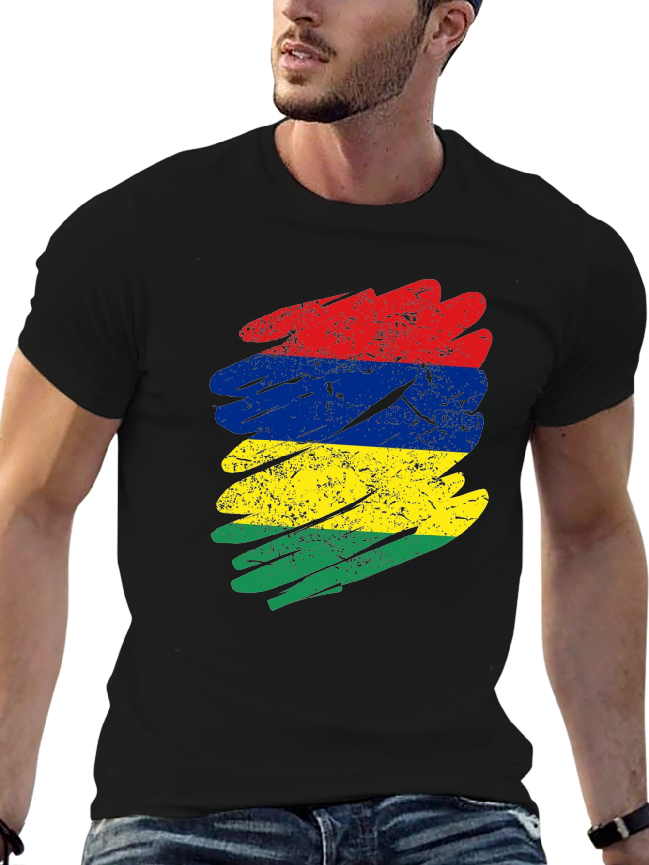 Mauritius Flag Brush Stroke Graphic T-Shirt