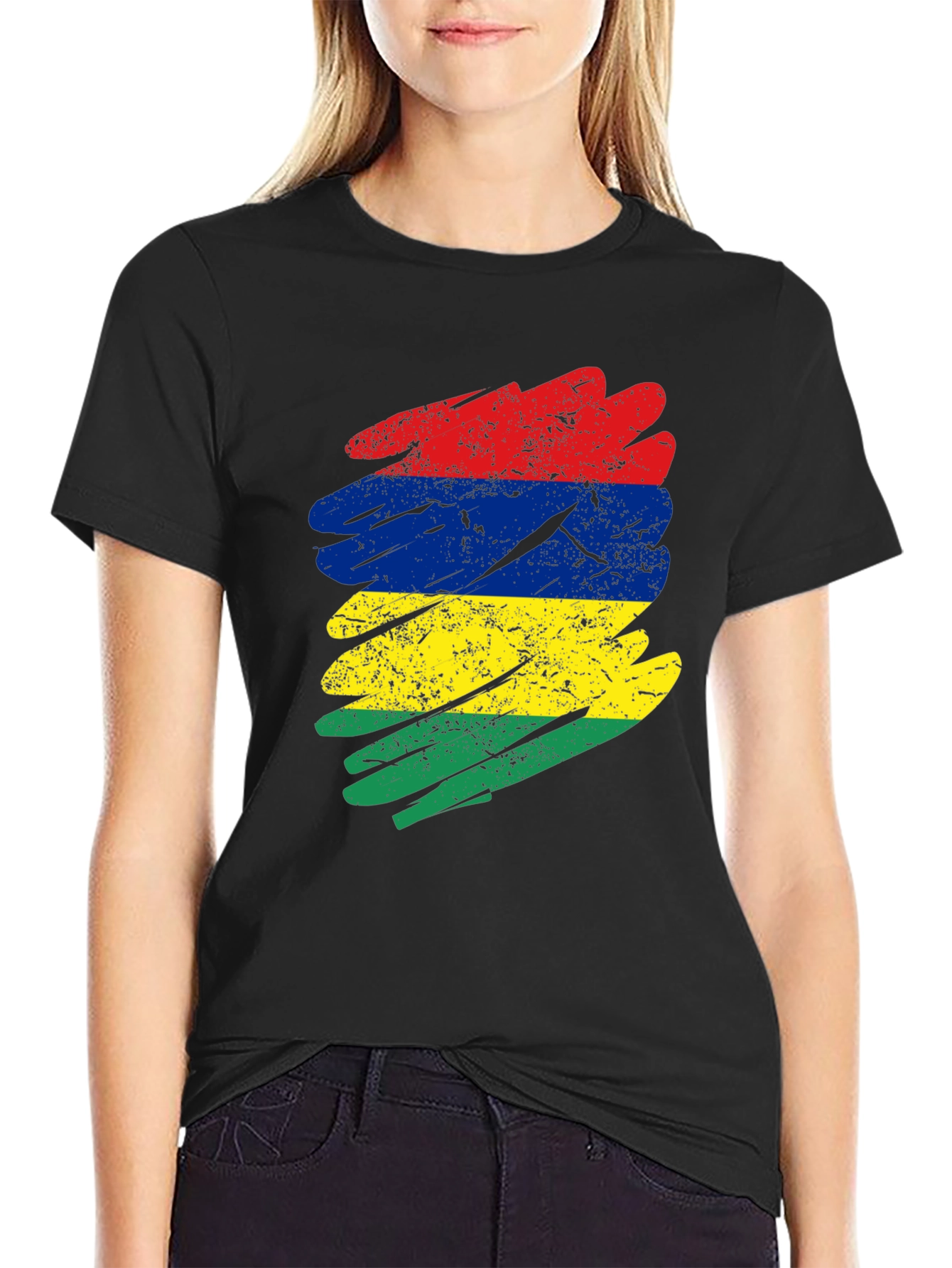 Mauritius Flag Brush Stroke Graphic T-Shirt