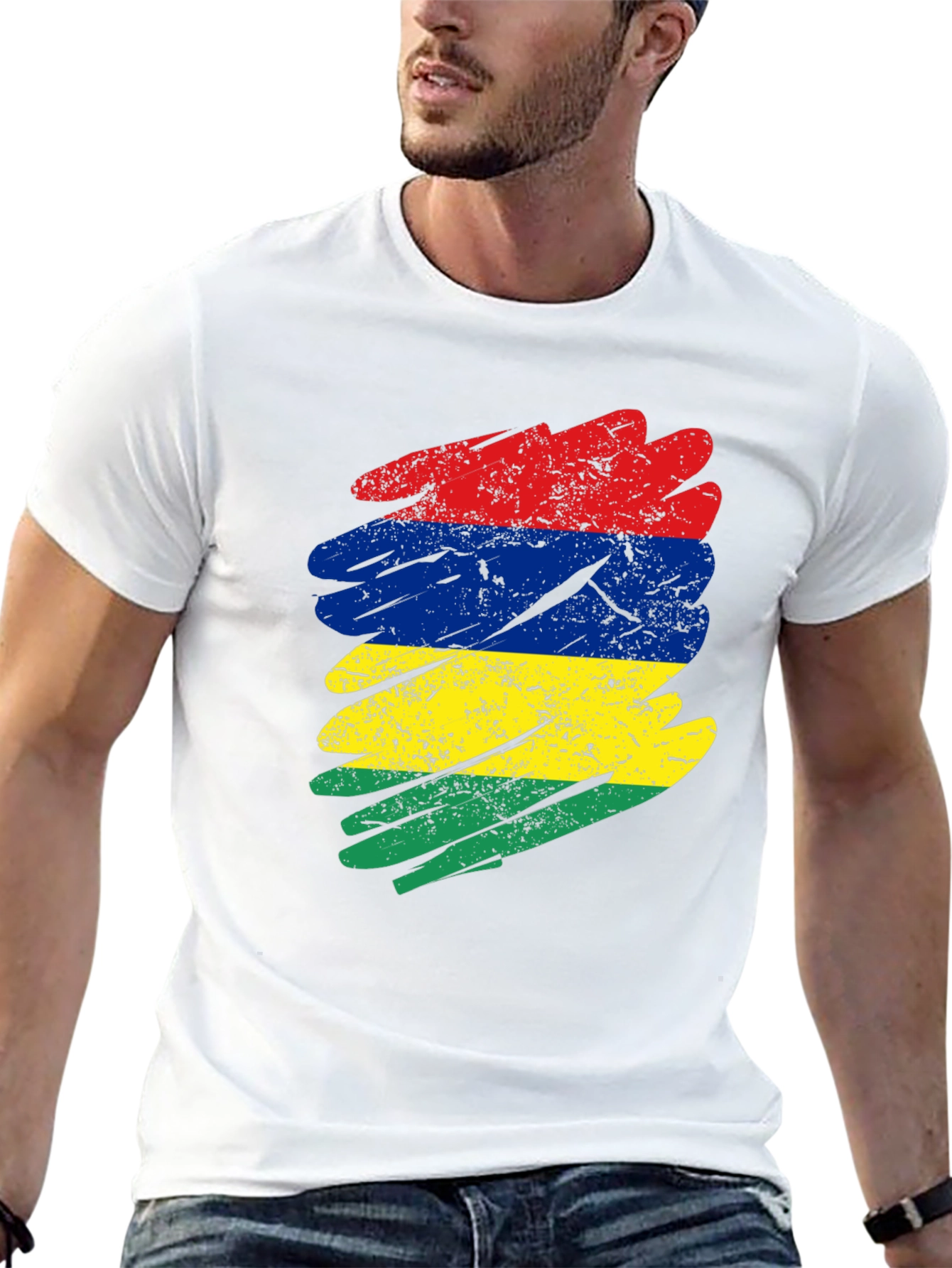 Mauritius Flag Brush Stroke Graphic T-Shirt