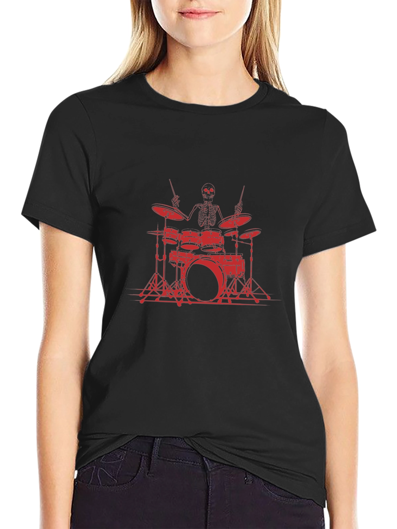 Skeleton Drummer Black Graphic Tee
