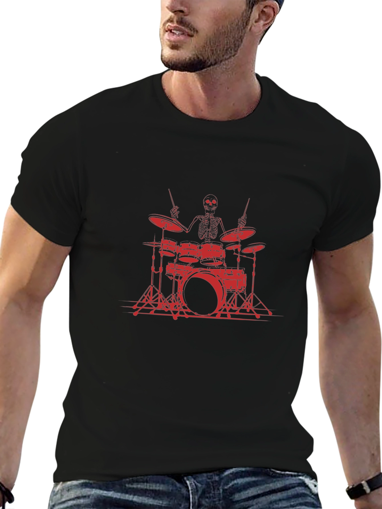Skeleton Drummer Black Graphic Tee