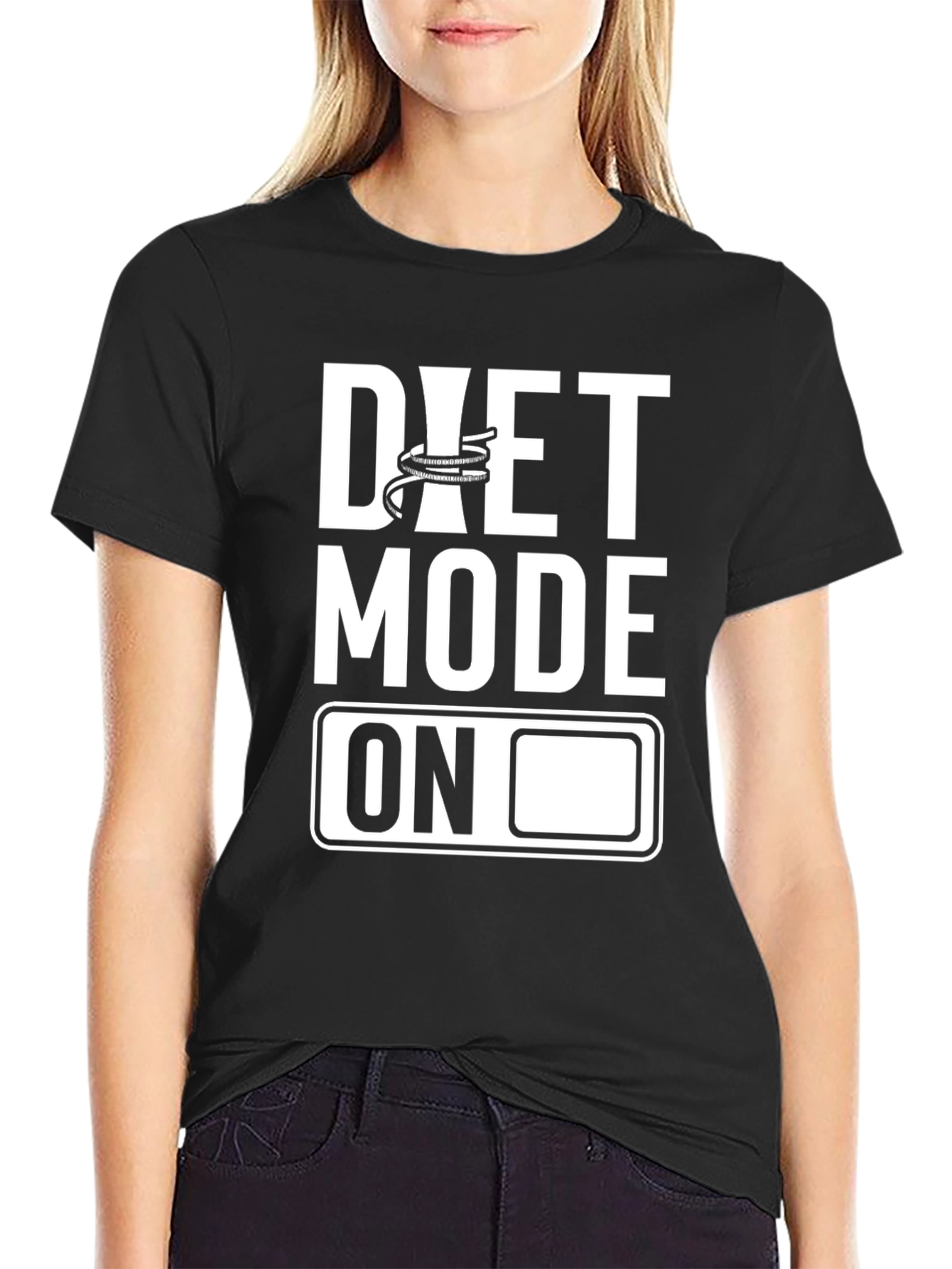 Diet Mode On Graphic Tee - Black Cotton T-Shirt