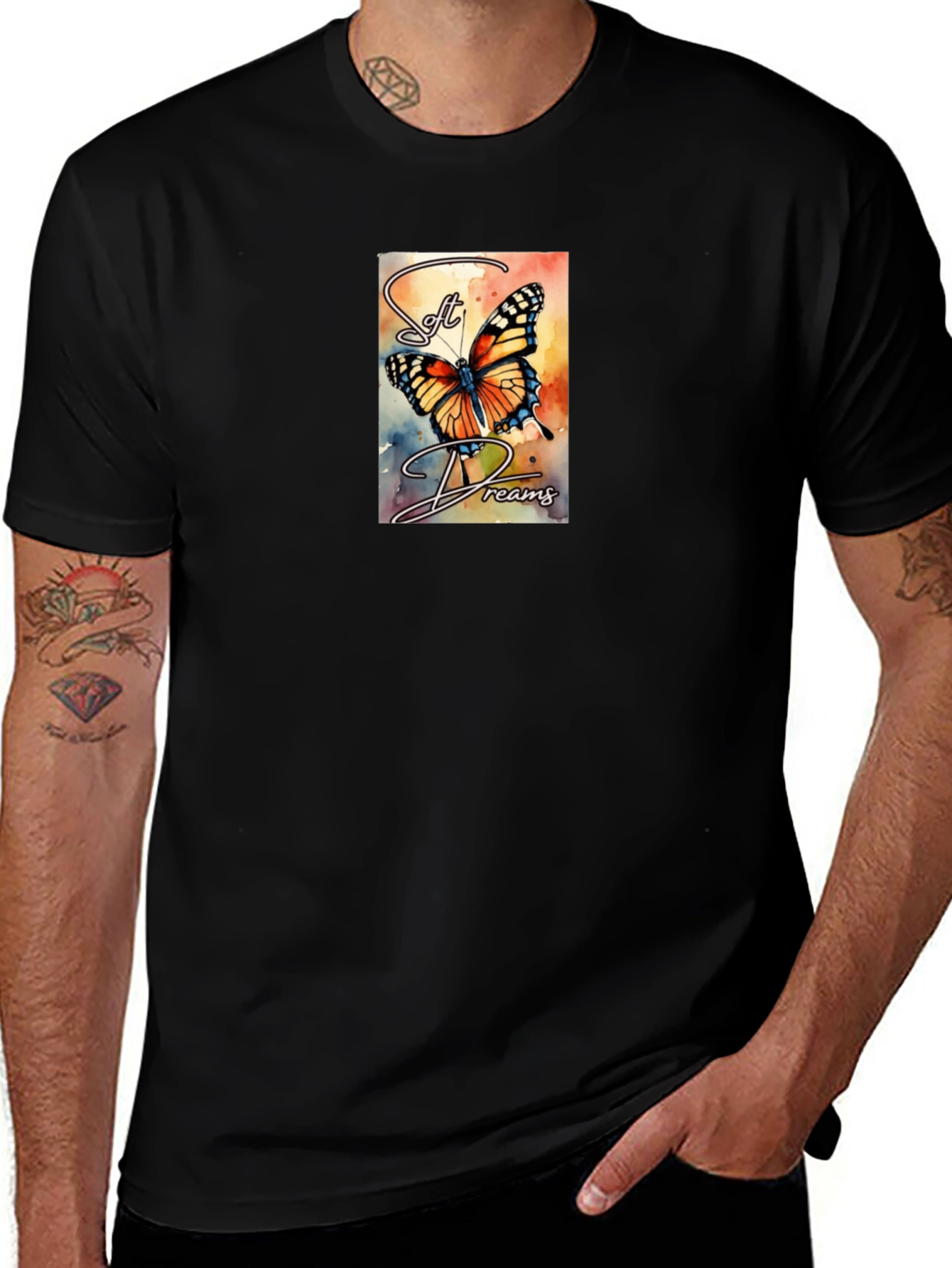 Soft Dreams Butterfly Graphic Tee - Black Cotton Blend
