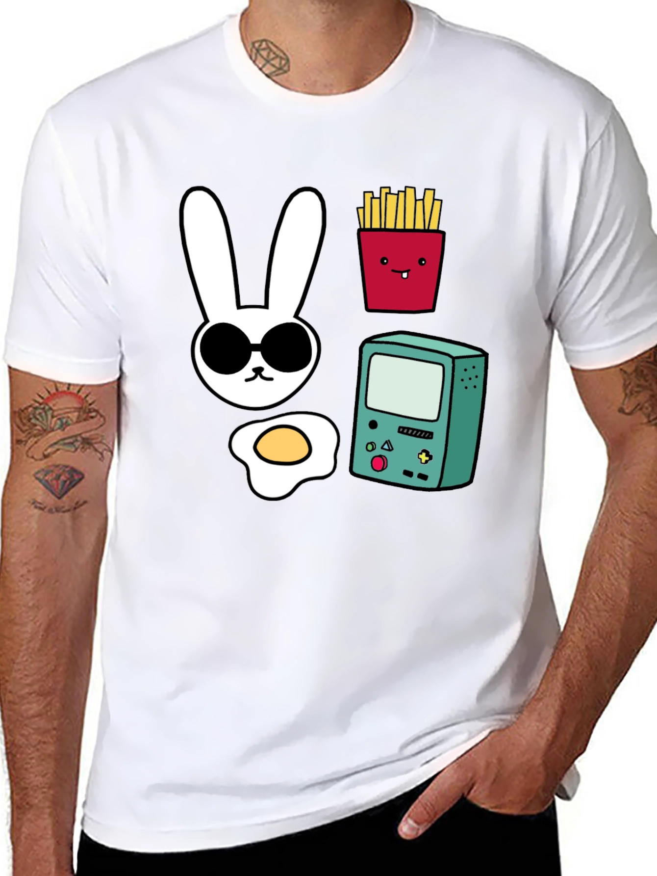 Funny Graphic Tee - Bunny Fries Game Egg