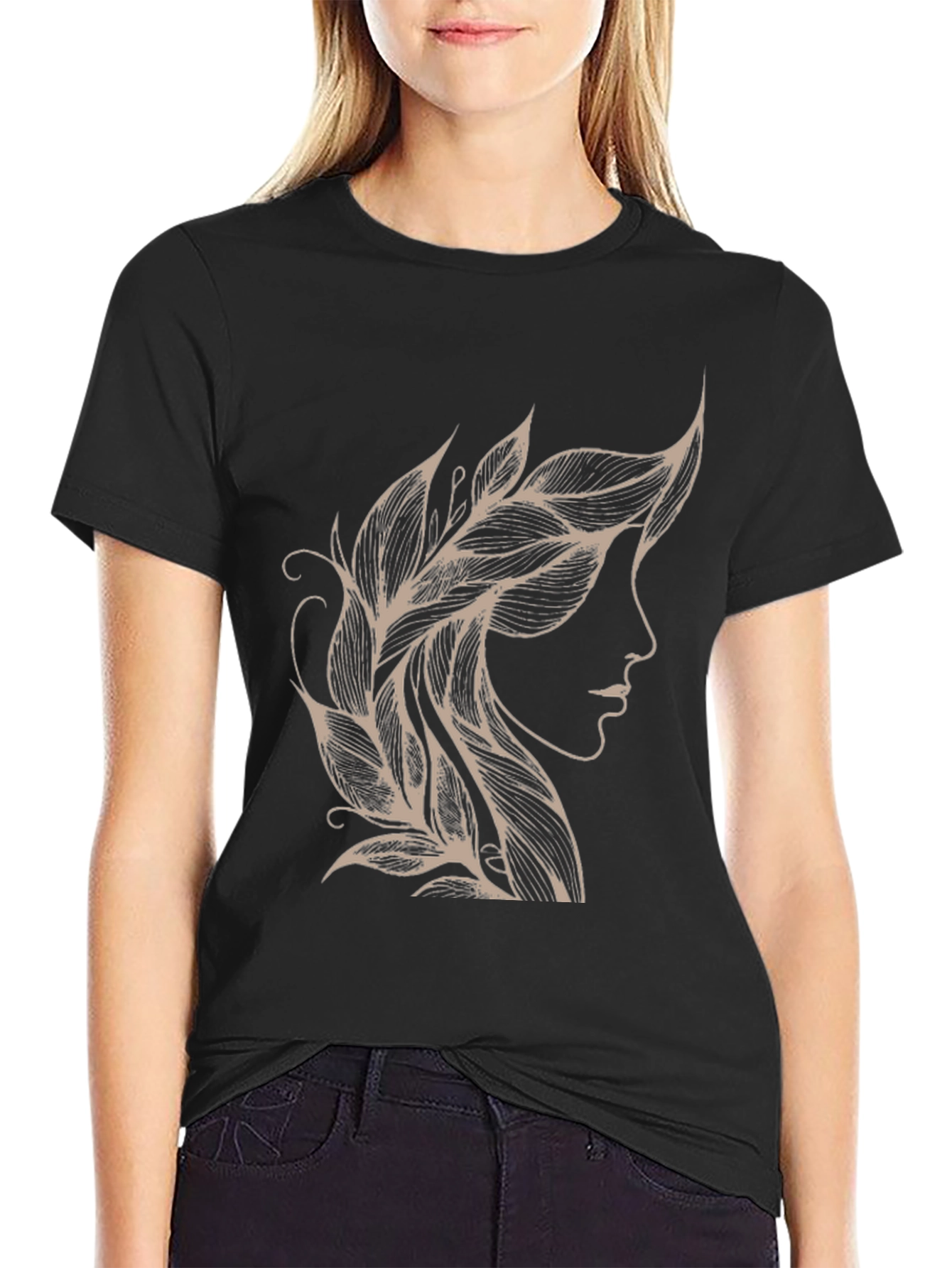 Leaf Hairline Graphic Tee - Stylish Black T-Shirt