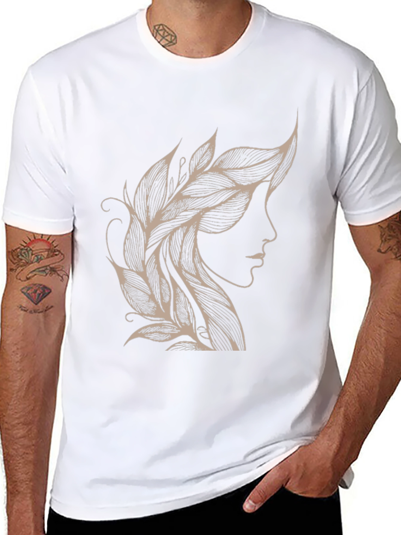 Leaf Hairline Graphic Tee - Stylish Black T-Shirt