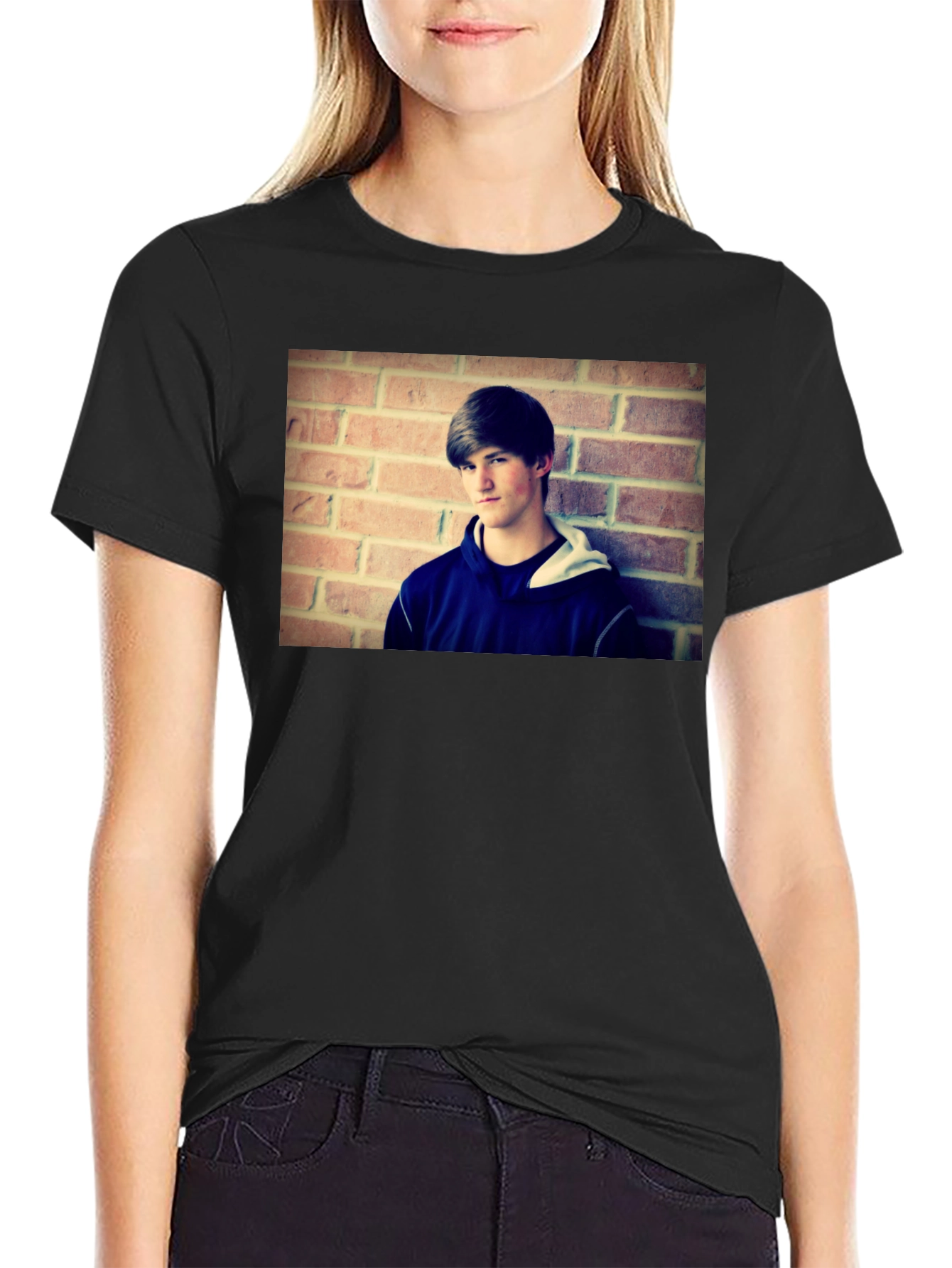 Black T-Shirt with Person Graphic Print