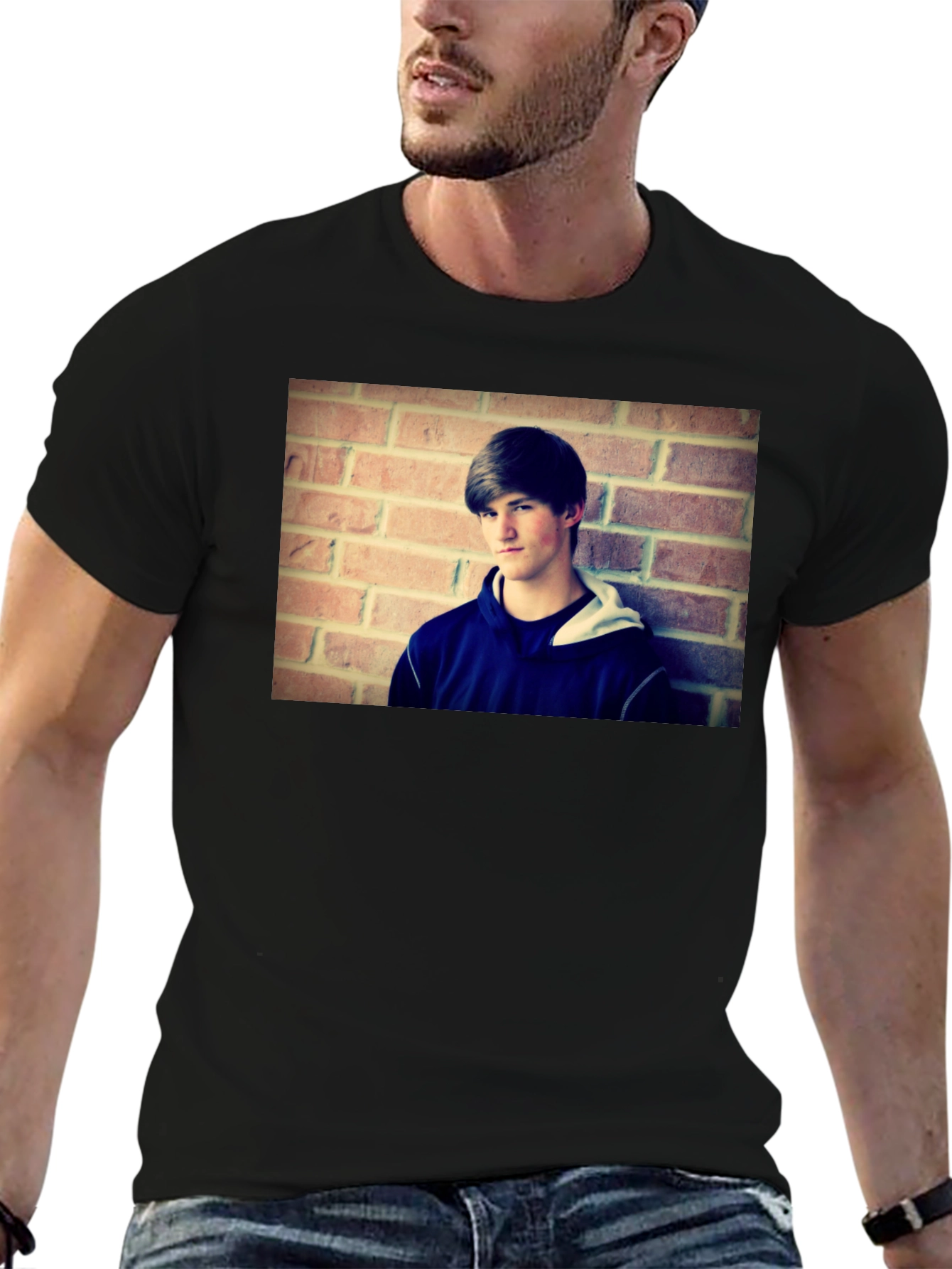 Black T-Shirt with Person Graphic Print