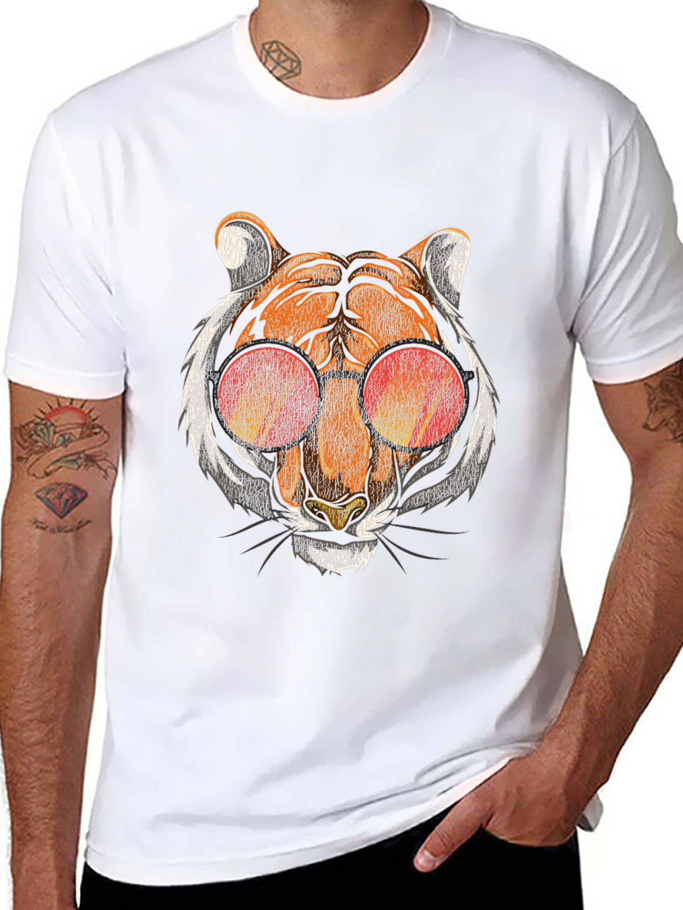 Cool Cat Tee: Retro Tiger in Shades