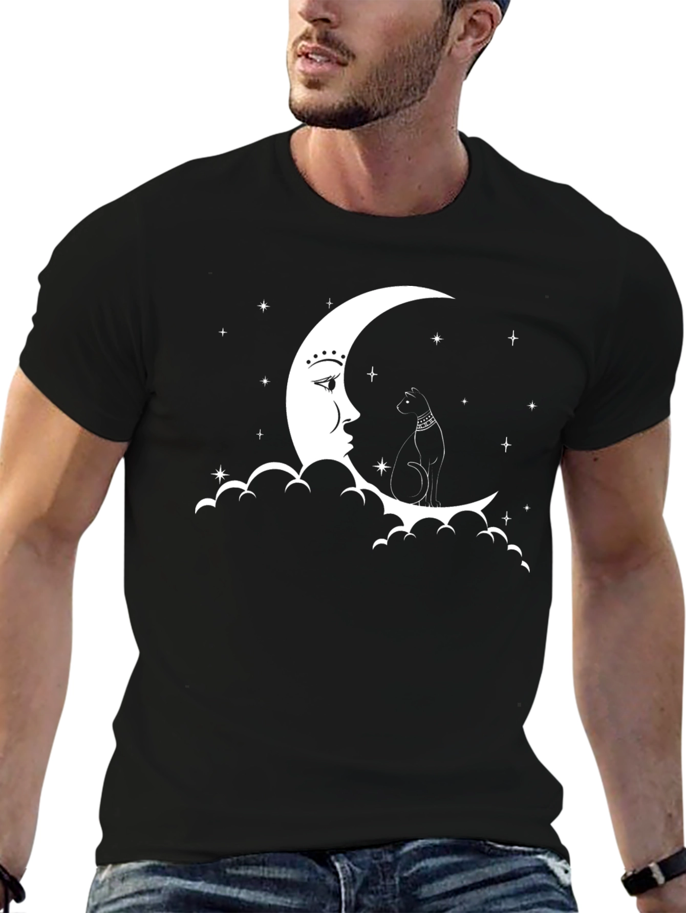 Celestial Cat T-Shirt - Moon & Stars