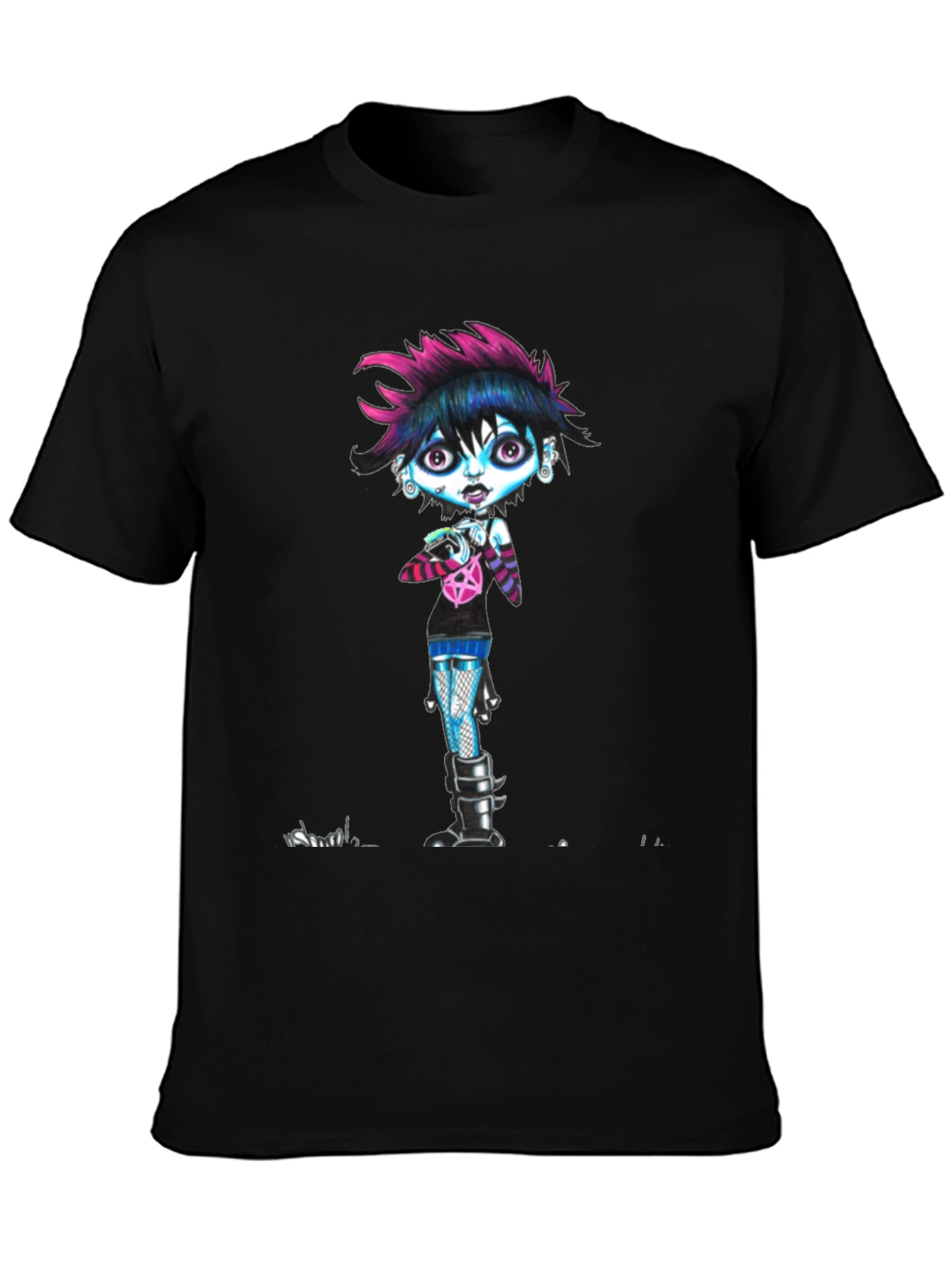 Gothic Cartoon Girl Black T-Shirt