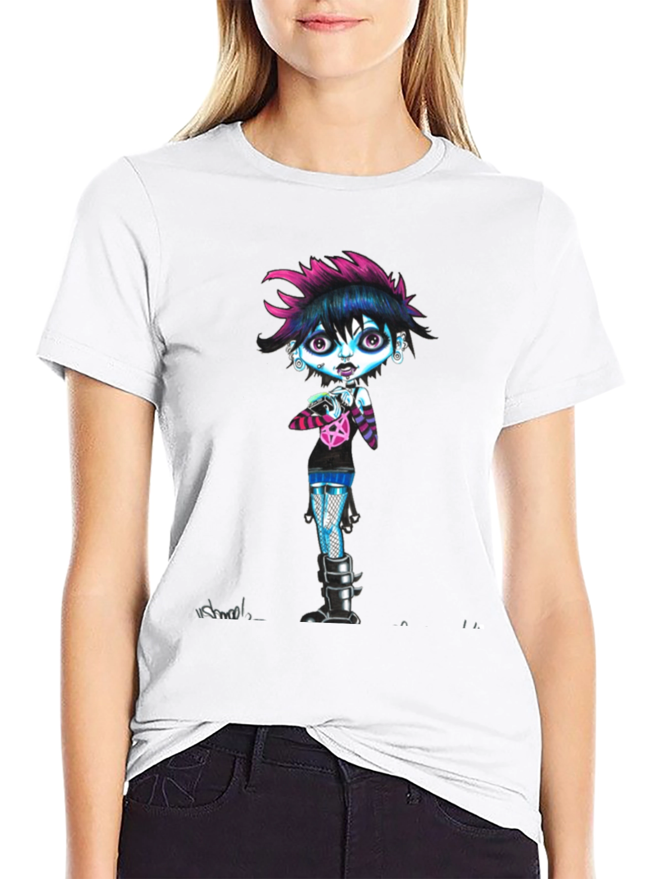 Gothic Cartoon Girl Black T-Shirt