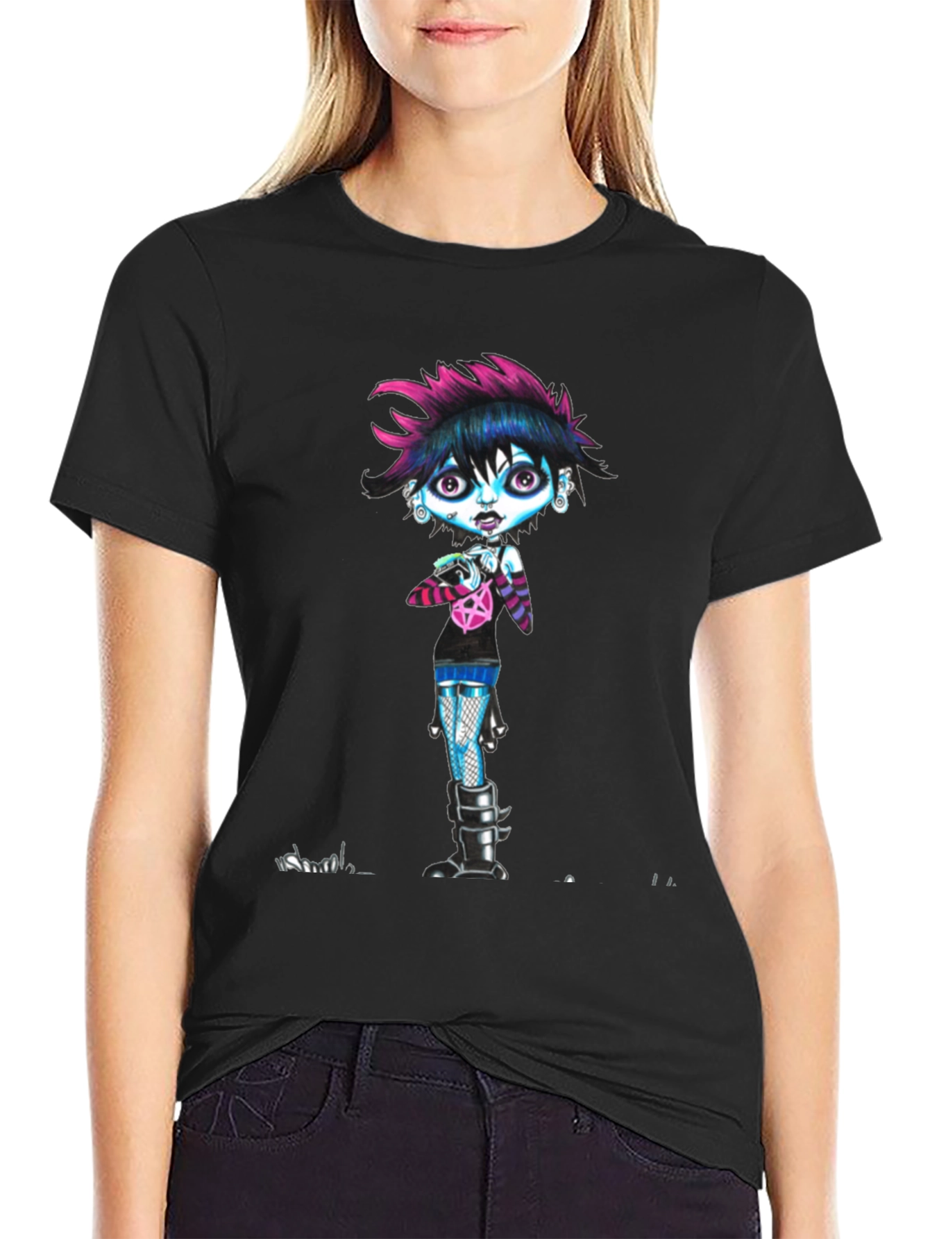 Gothic Cartoon Girl Black T-Shirt