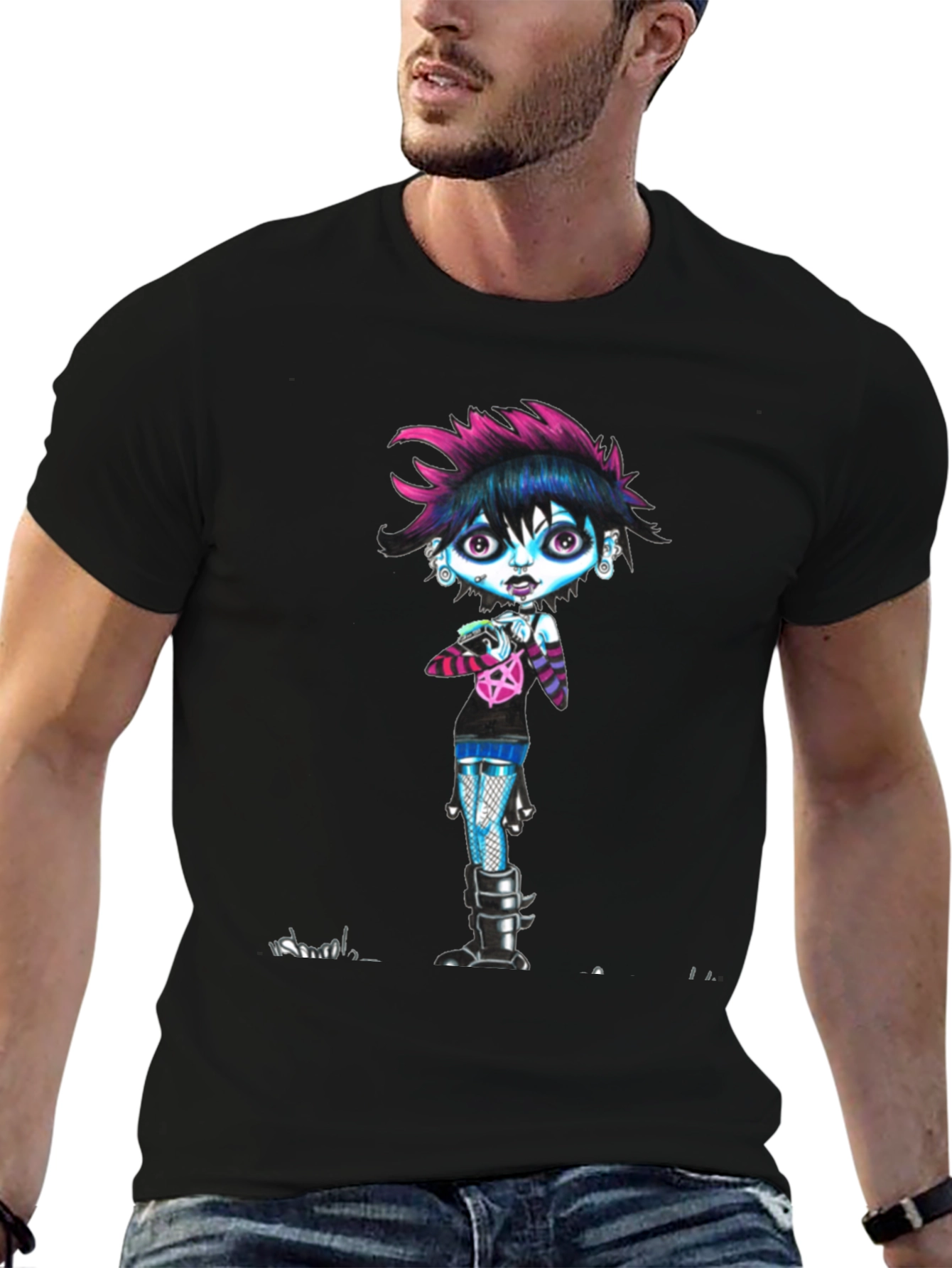 Gothic Cartoon Girl Black T-Shirt