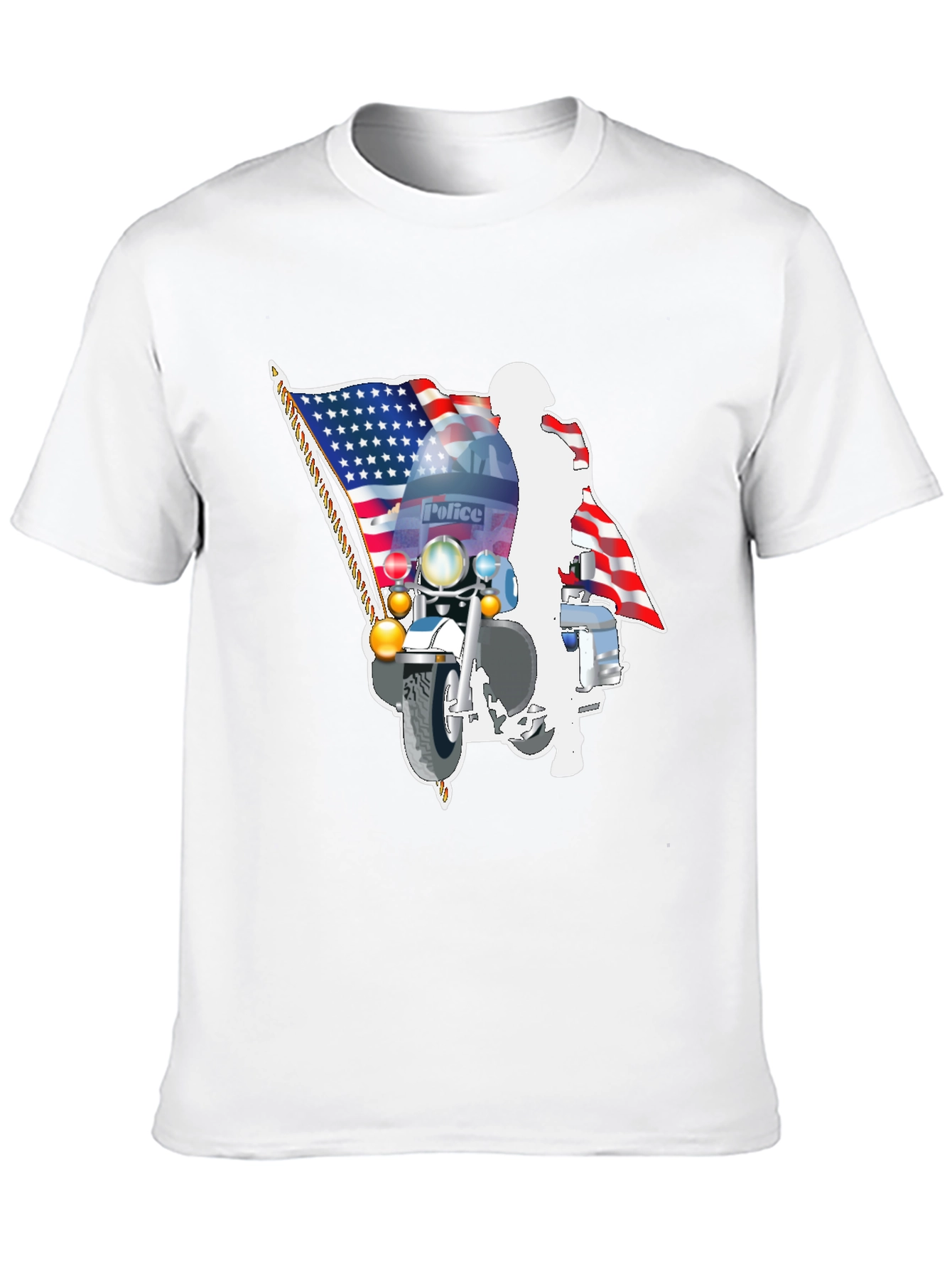 Police Motorcycle American Flag Graphic T-Shirt