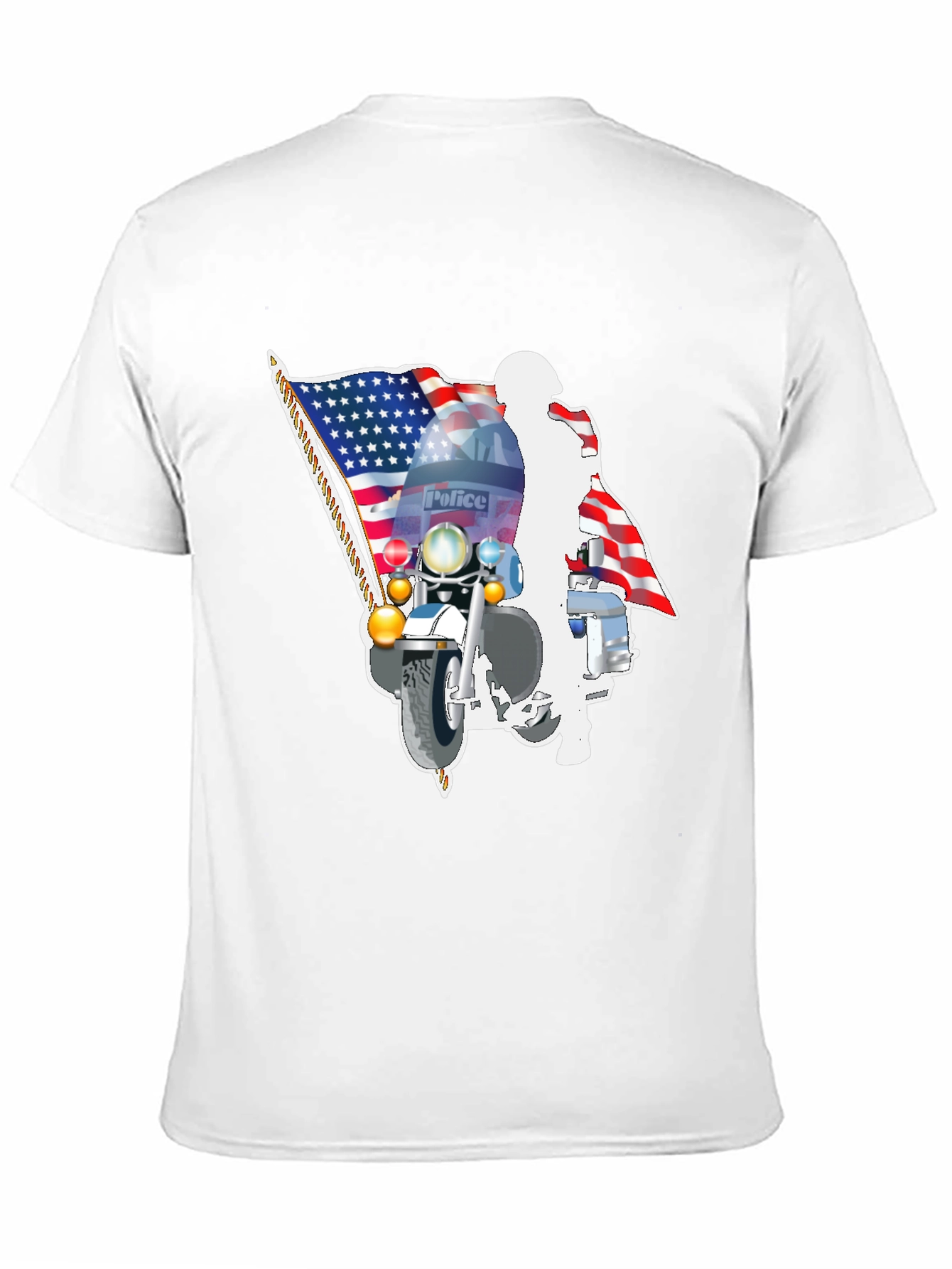 Police Motorcycle American Flag Graphic T-Shirt