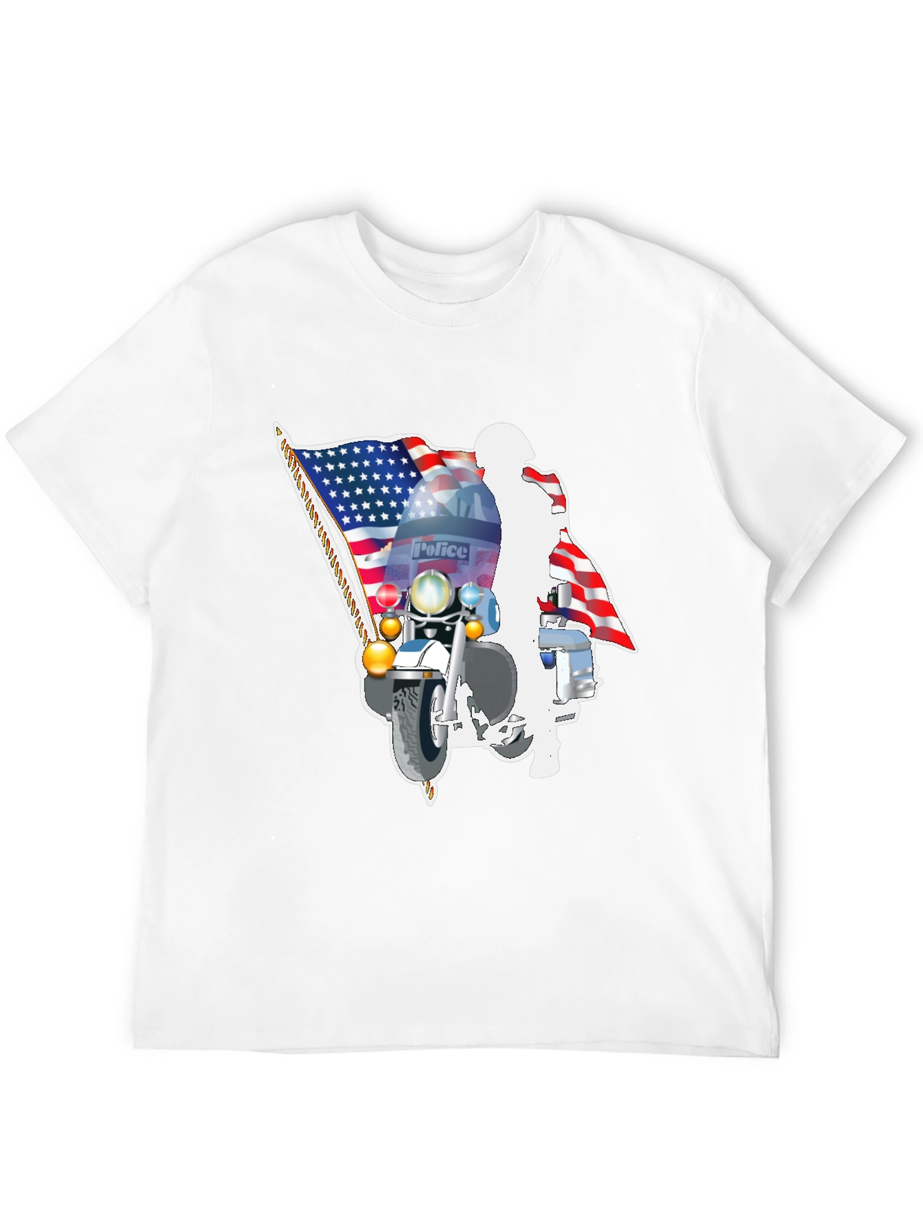 Police Motorcycle American Flag Graphic T-Shirt
