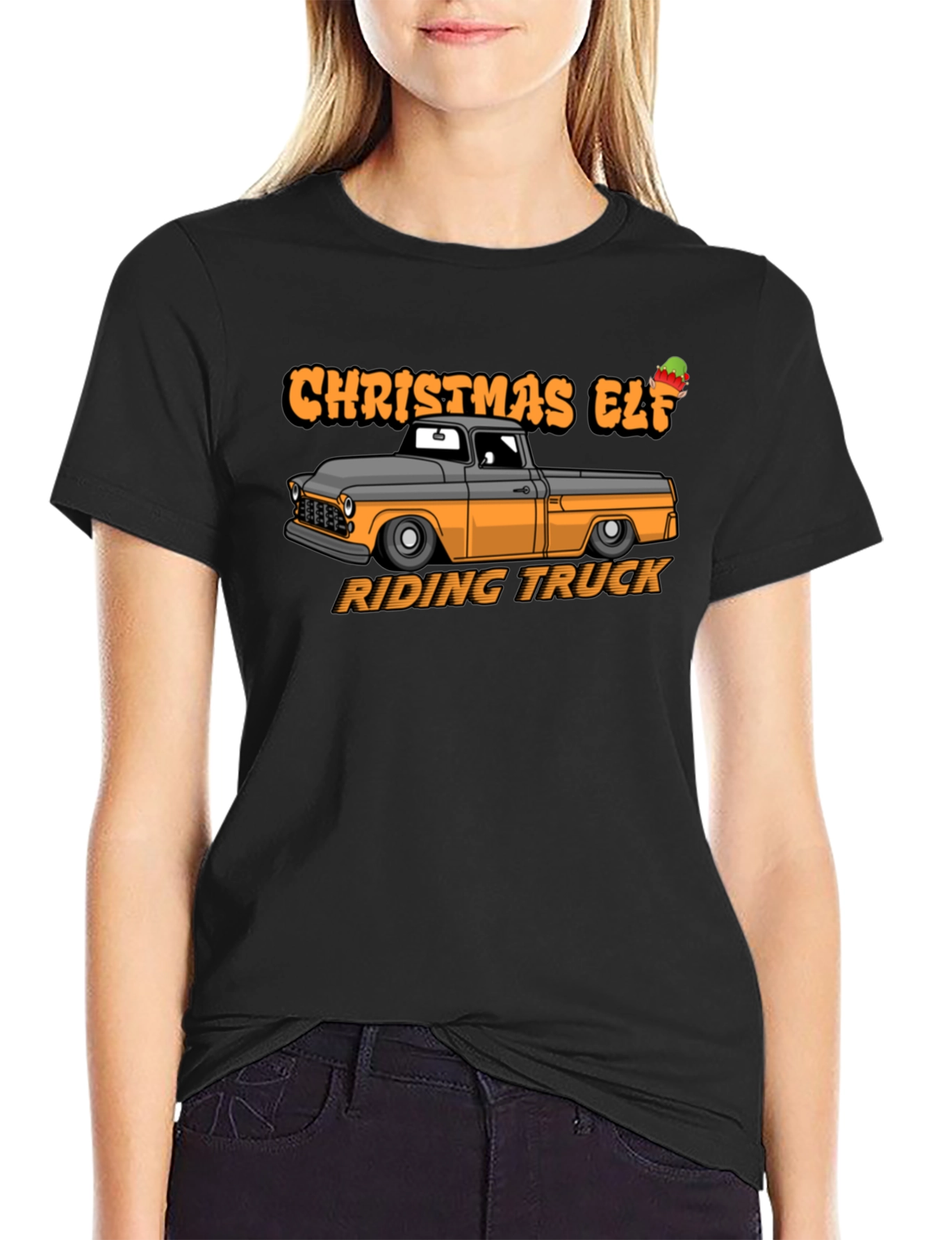 Christmas Elf Riding Truck Graphic T-Shirt