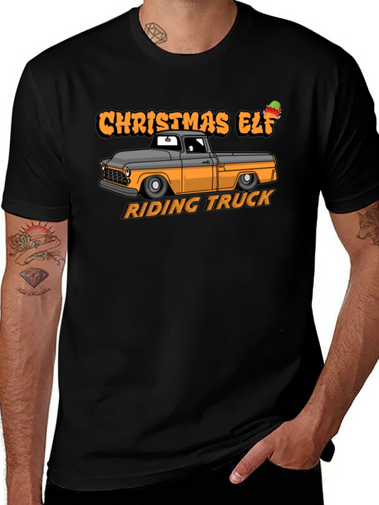 Christmas Elf Riding Truck Graphic T-Shirt