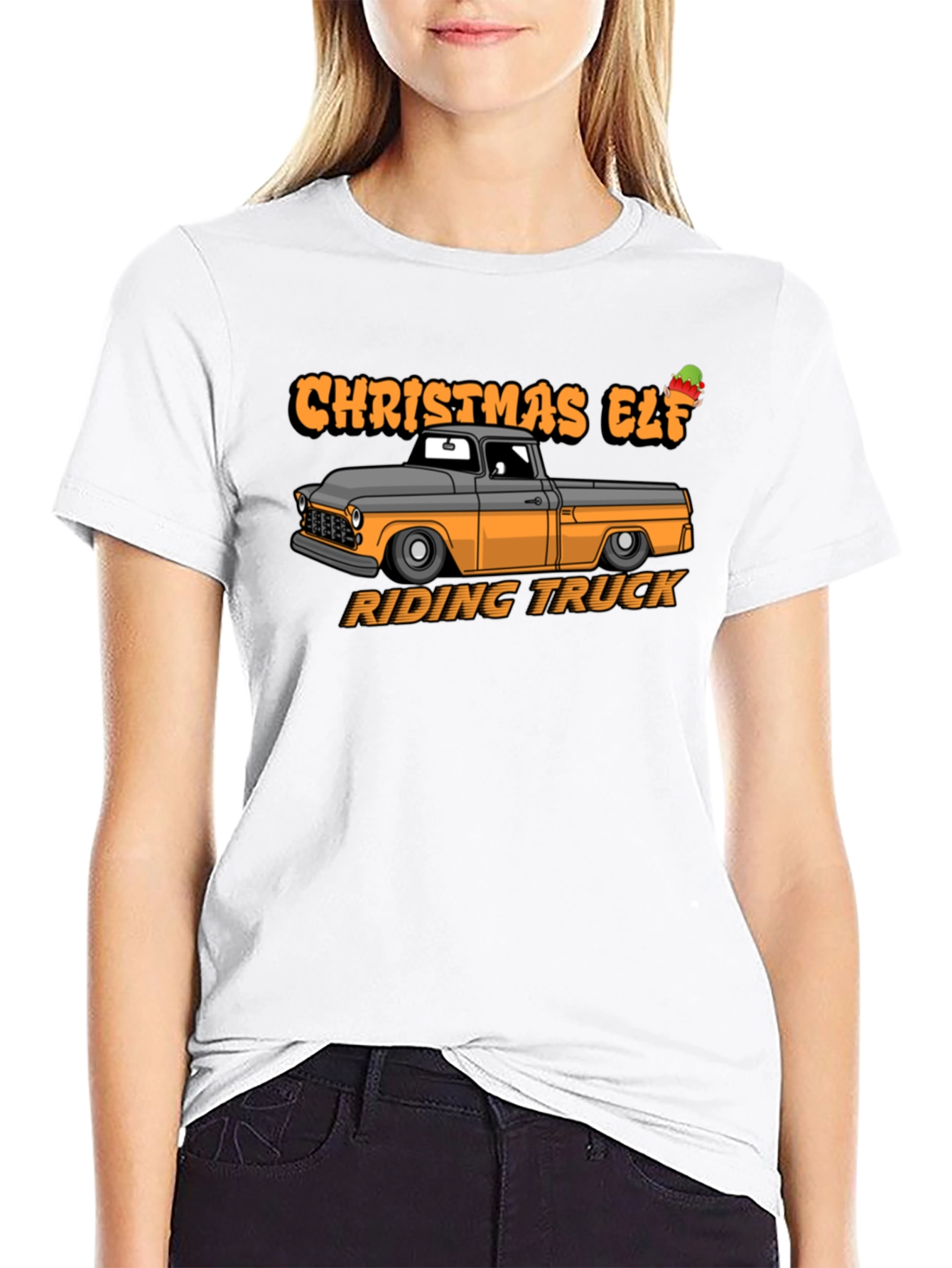 Christmas Elf Riding Truck Graphic T-Shirt