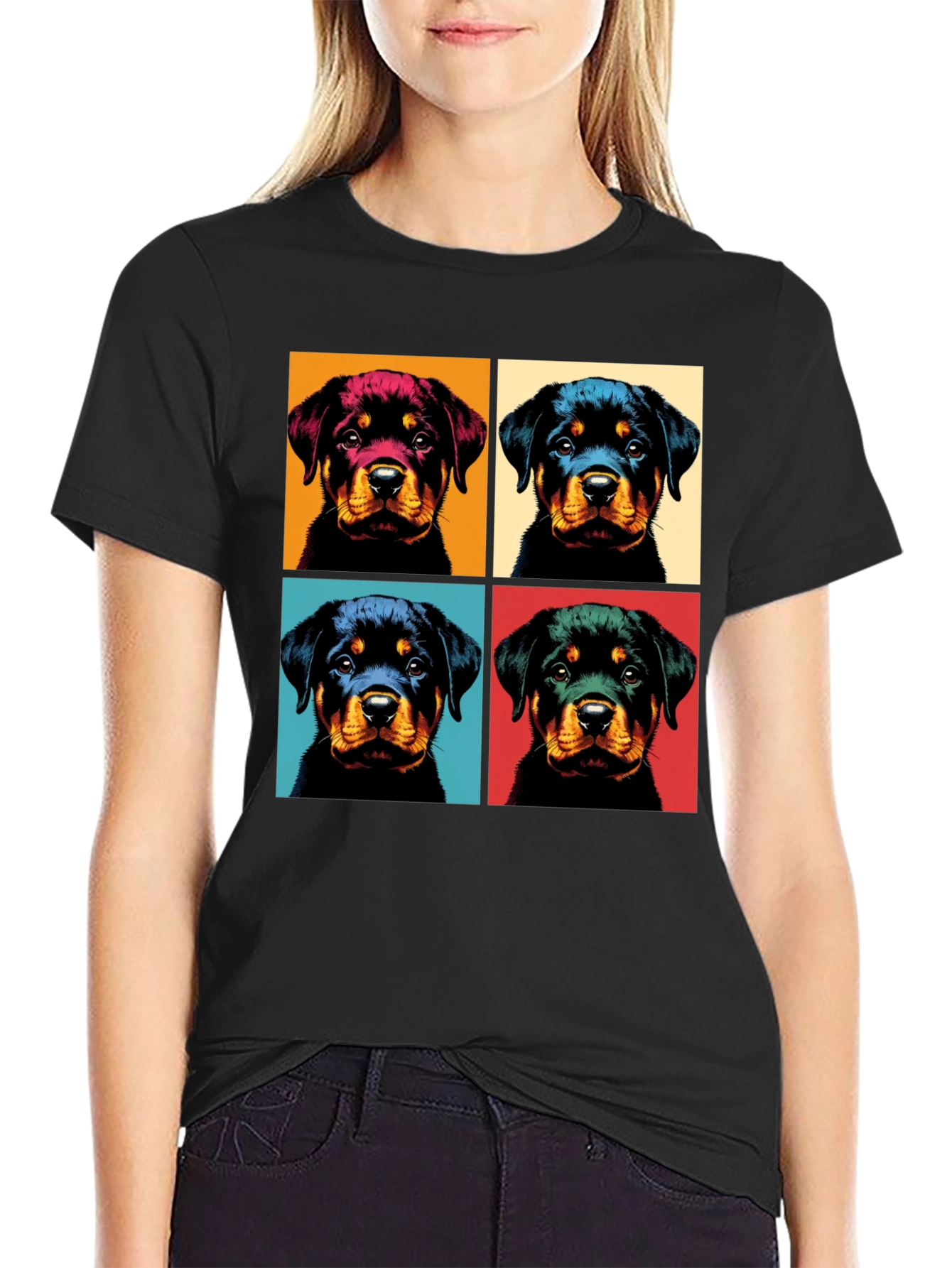 Rottweiler Pop Art Black T-Shirt