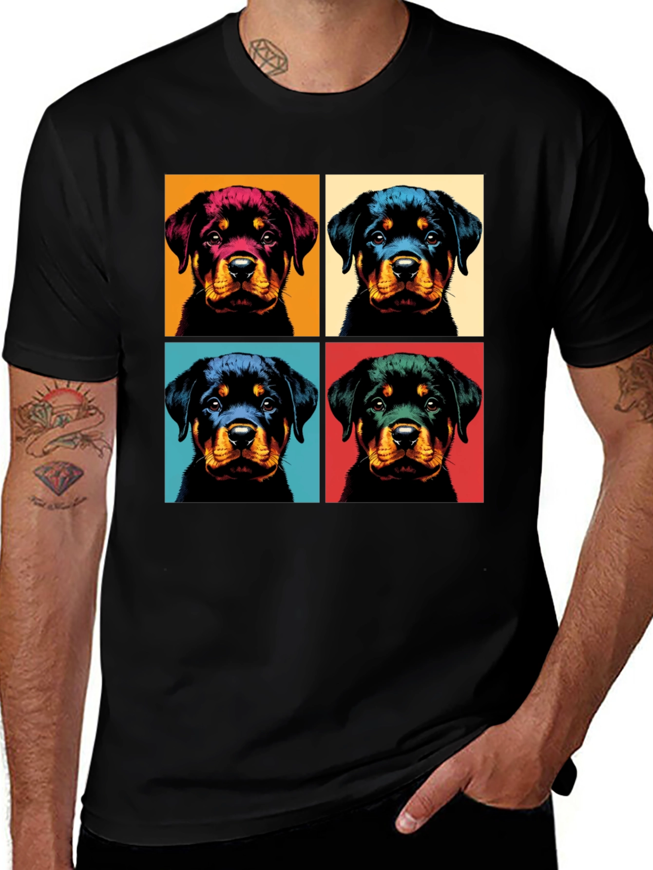 Rottweiler Pop Art Black T-Shirt