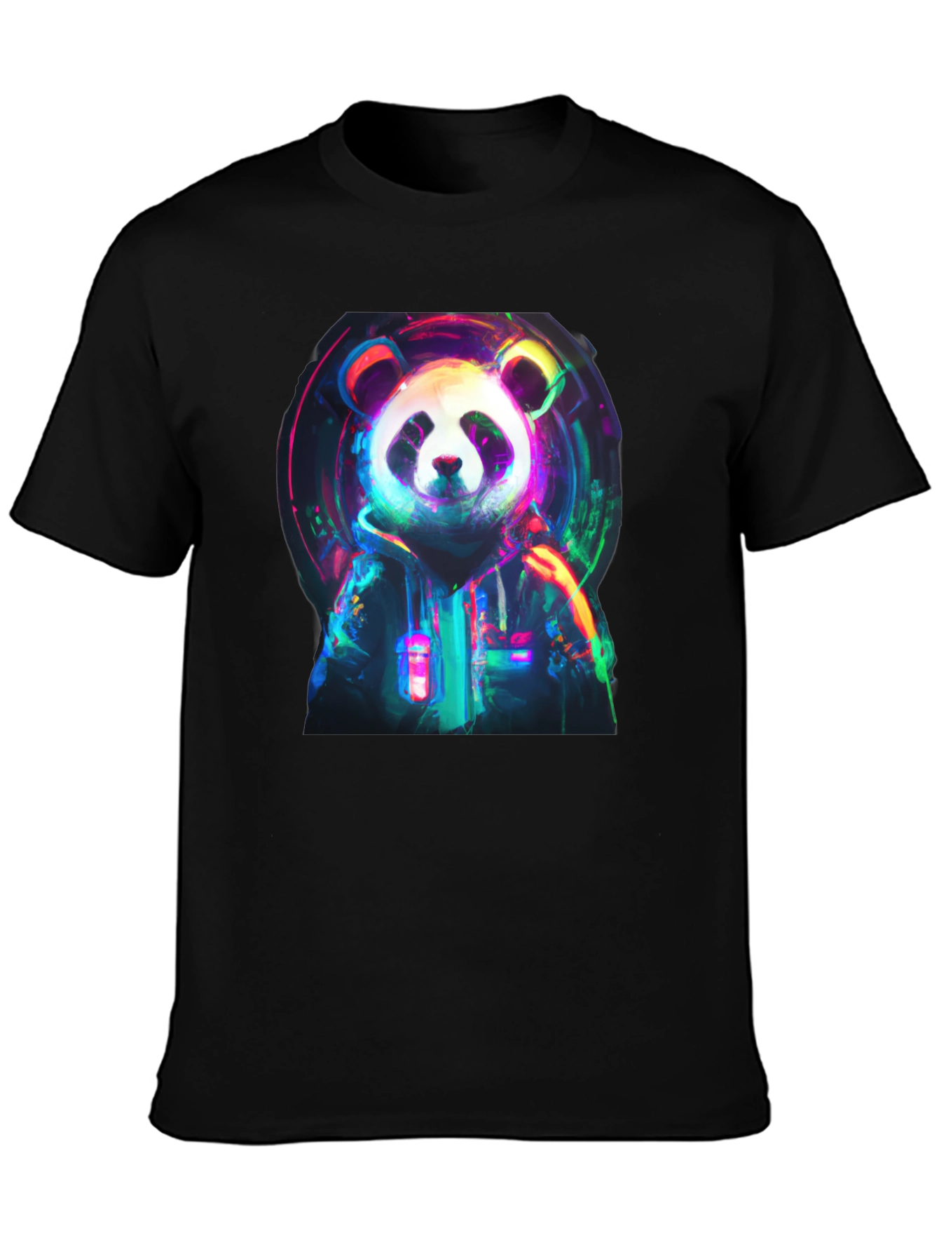Neon Panda Graphic Black T-Shirt