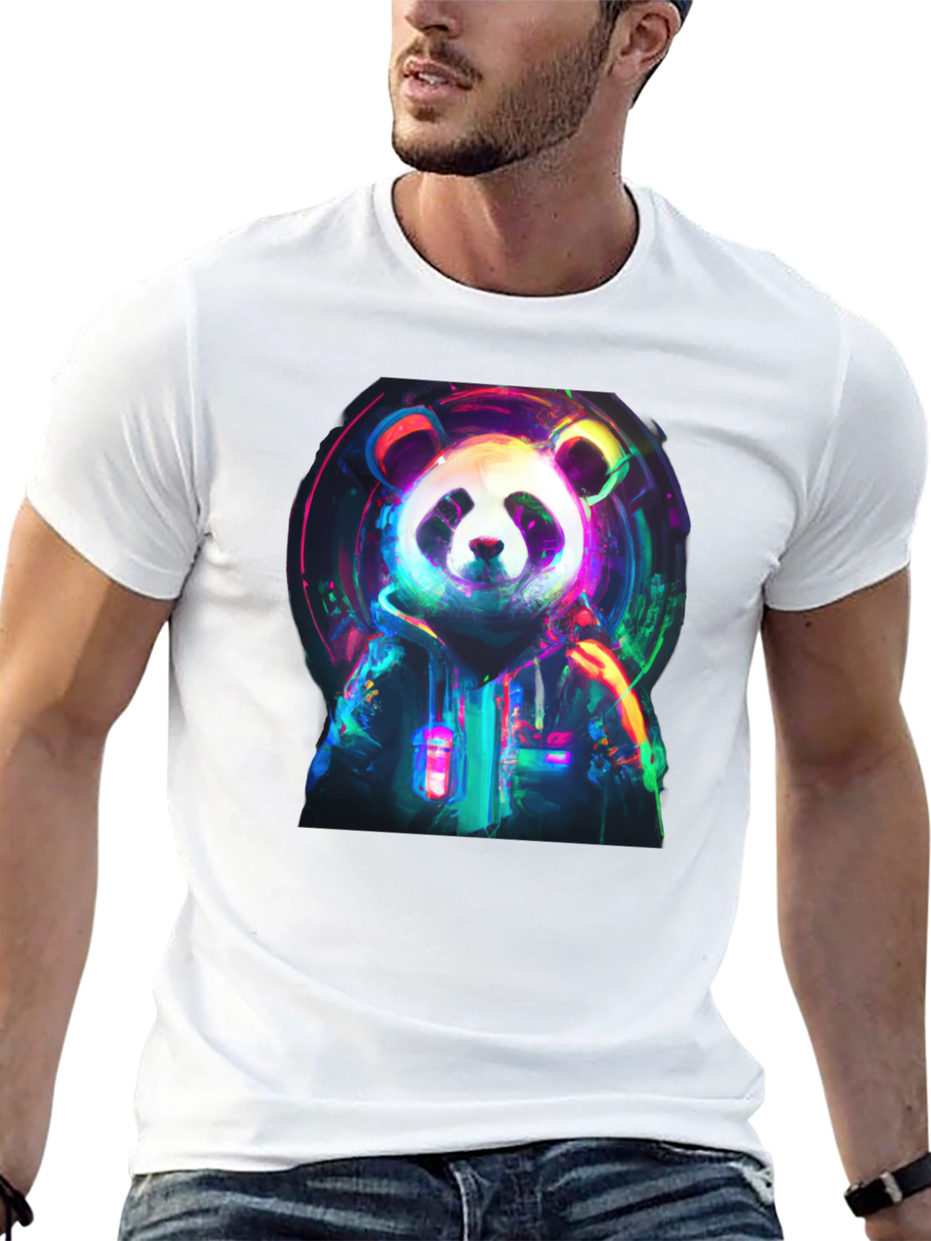 Neon Panda Graphic Black T-Shirt
