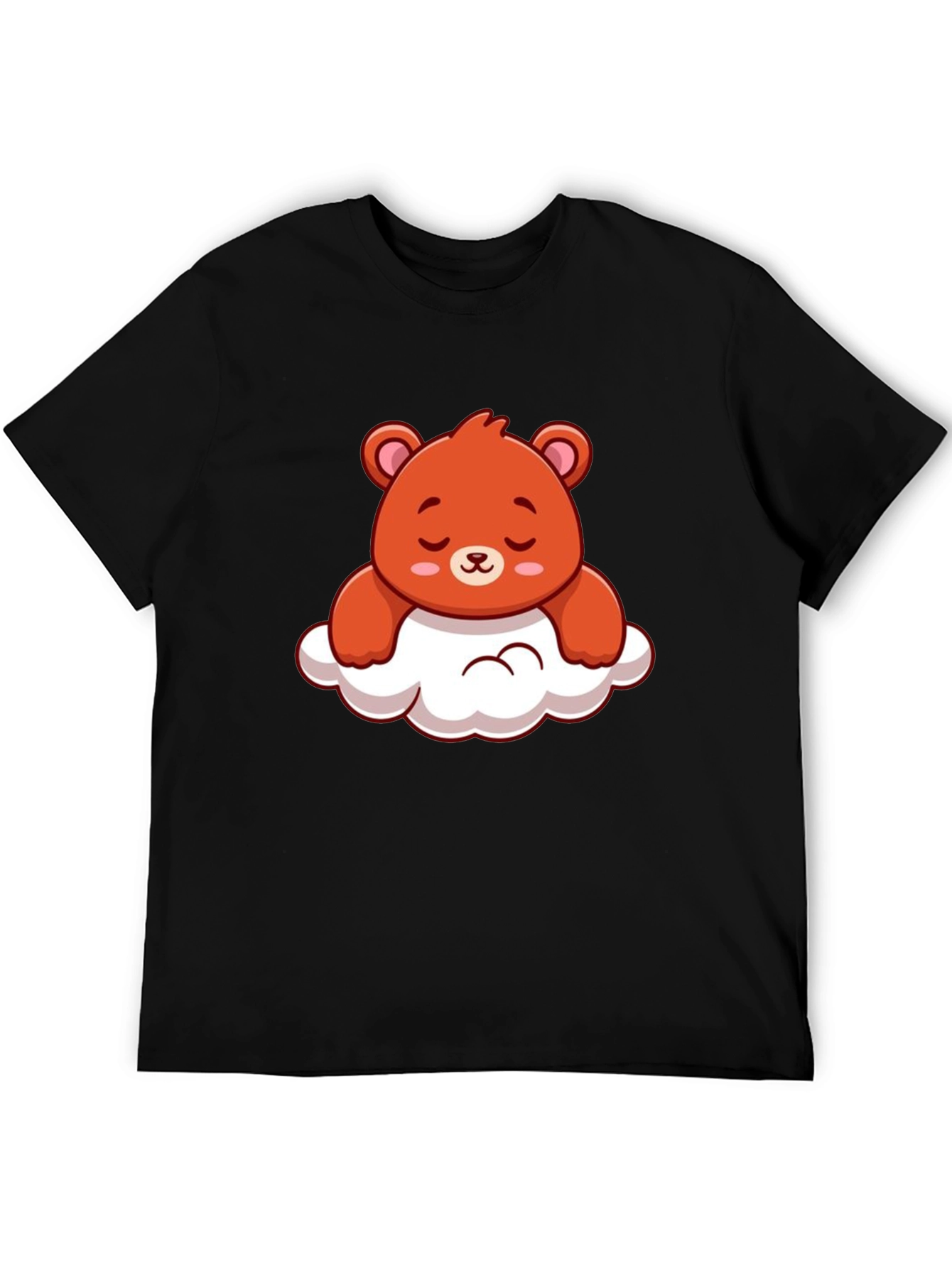 Cute Bear on Cloud Graphic Black T-Shirt