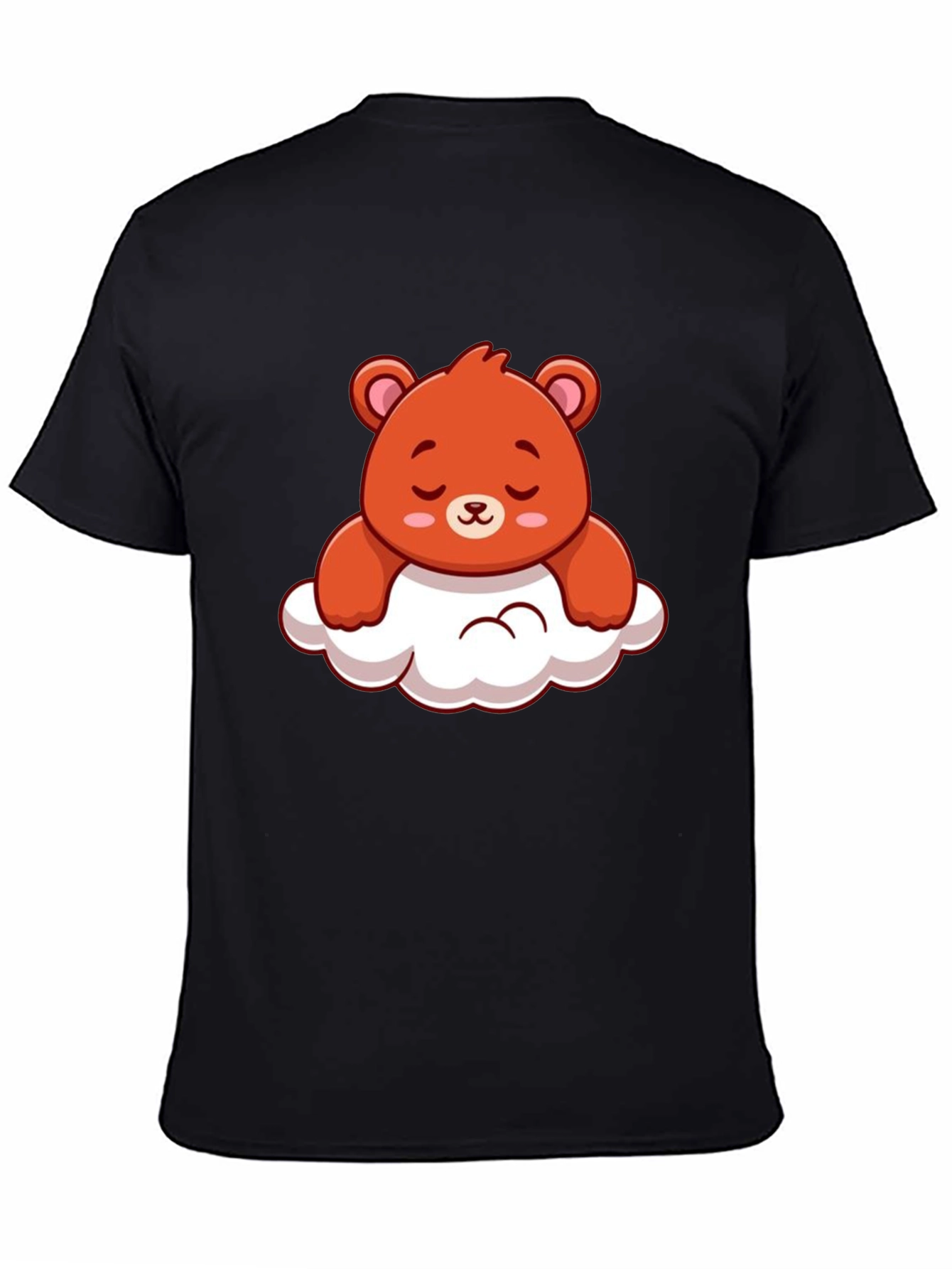 Cute Bear on Cloud Graphic Black T-Shirt
