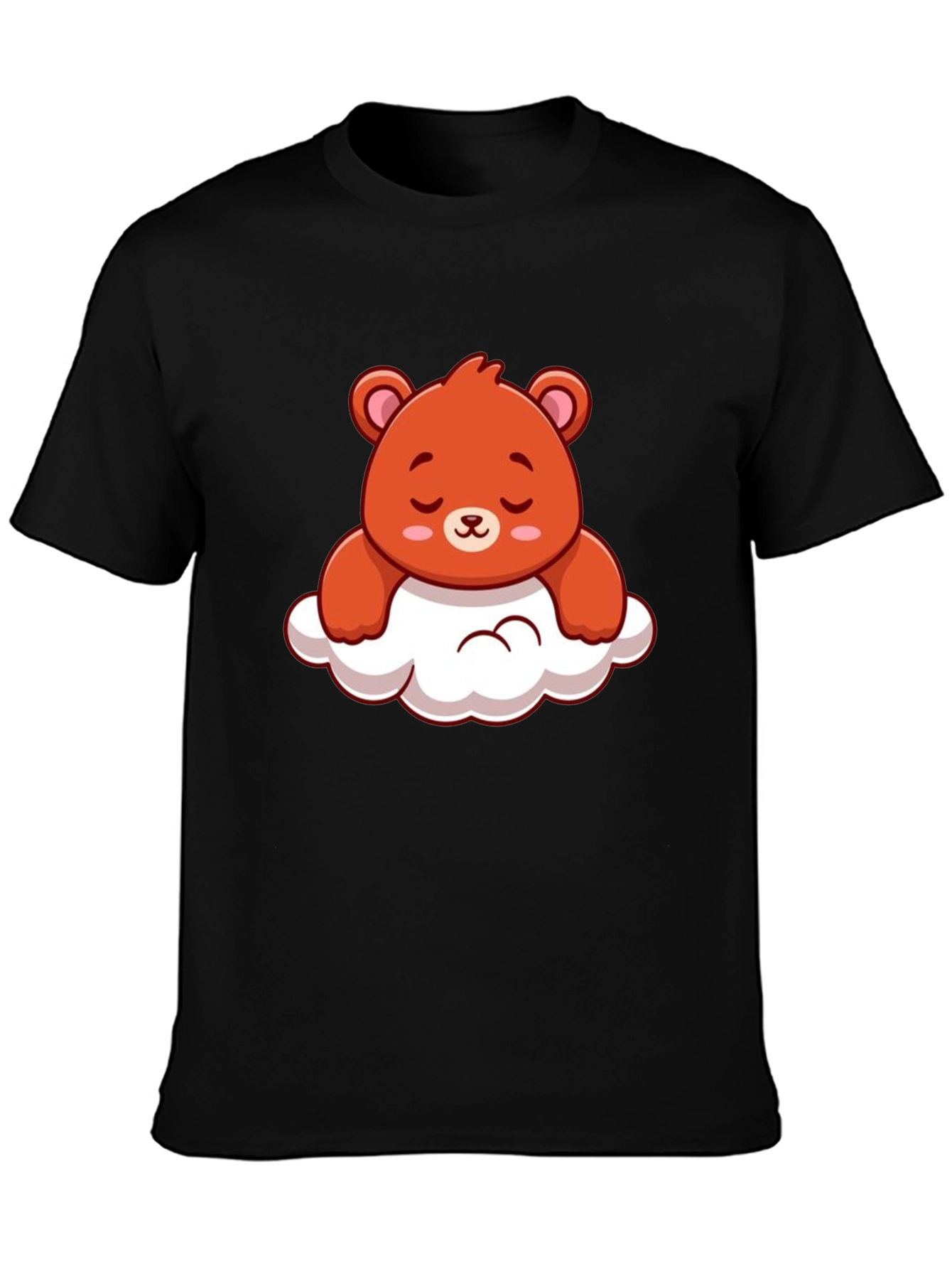 Cute Bear on Cloud Graphic Black T-Shirt