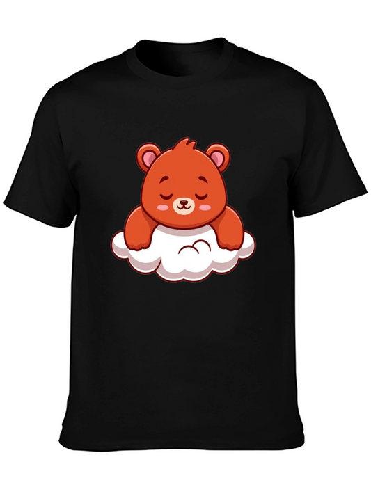 Cute Bear on Cloud Graphic Black T-Shirt