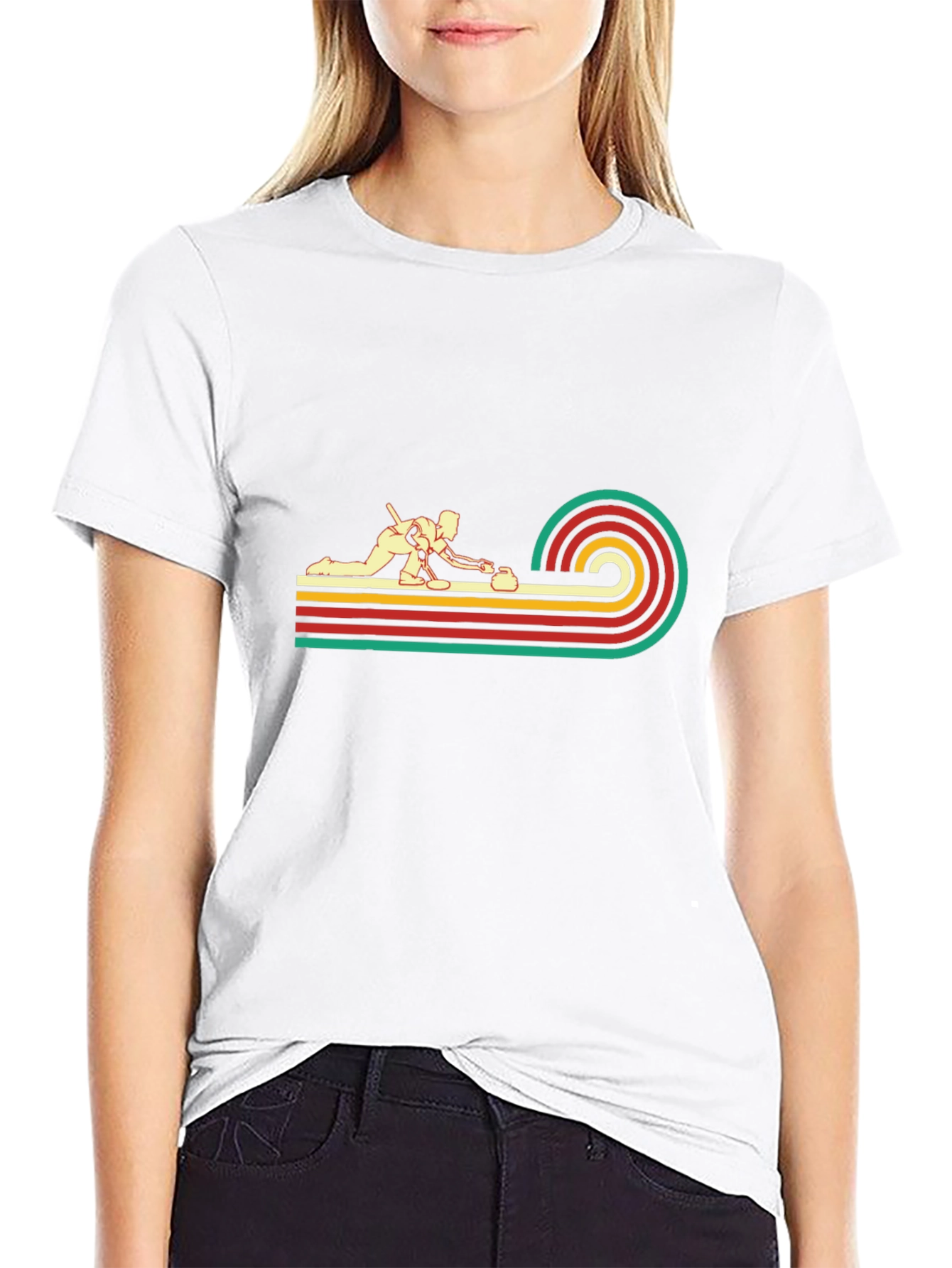 Retro Curling Graphic Tee - Black