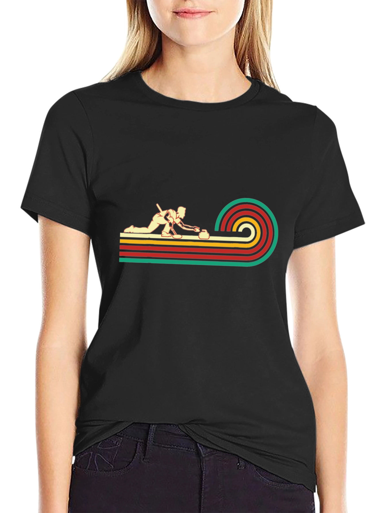 Retro Curling Graphic Tee - Black