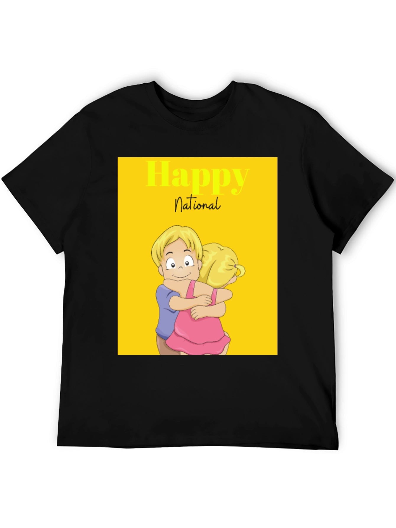 Happy National Day Cartoon Couple Black Tee