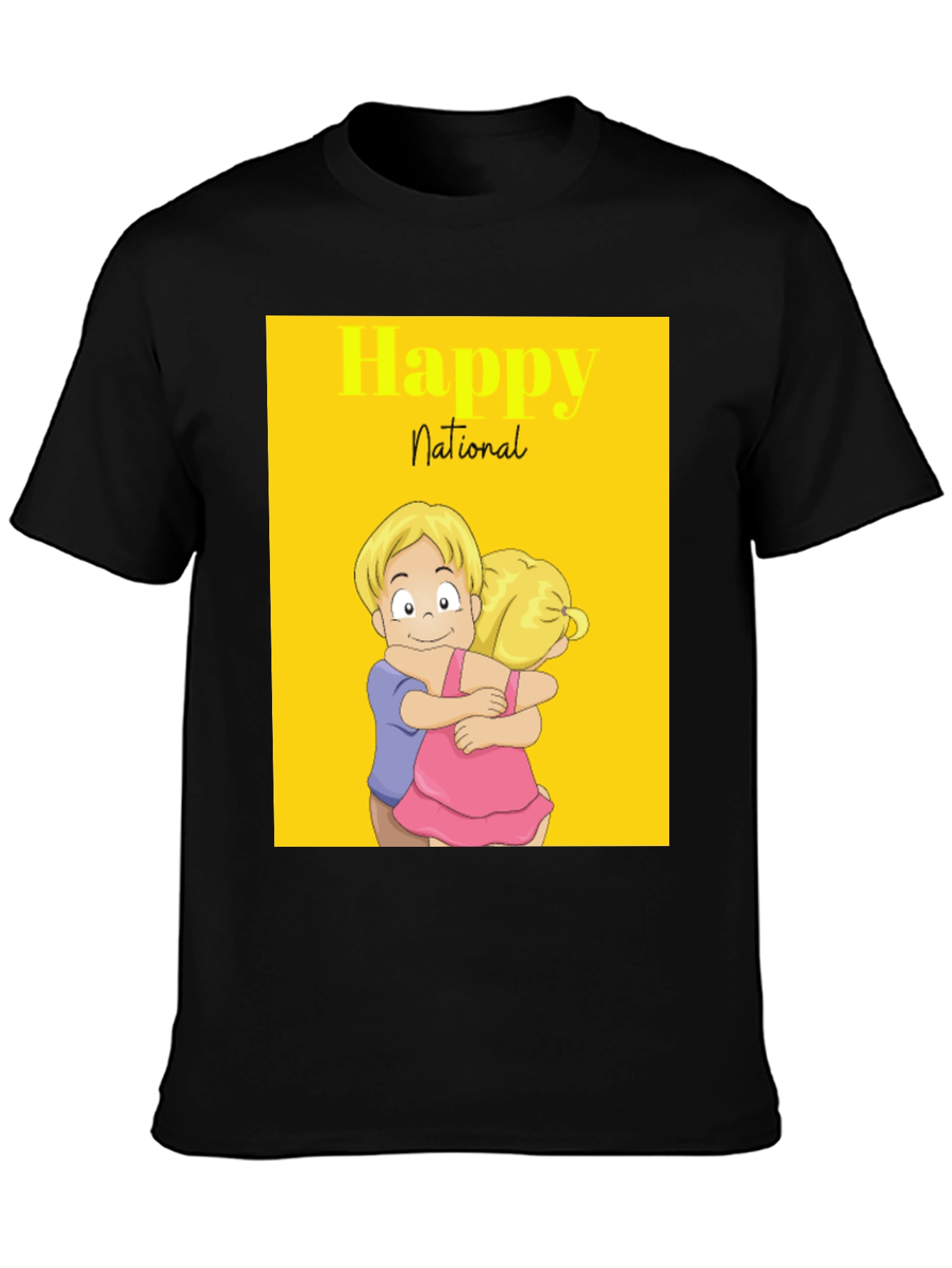 Happy National Day Cartoon Couple Black Tee