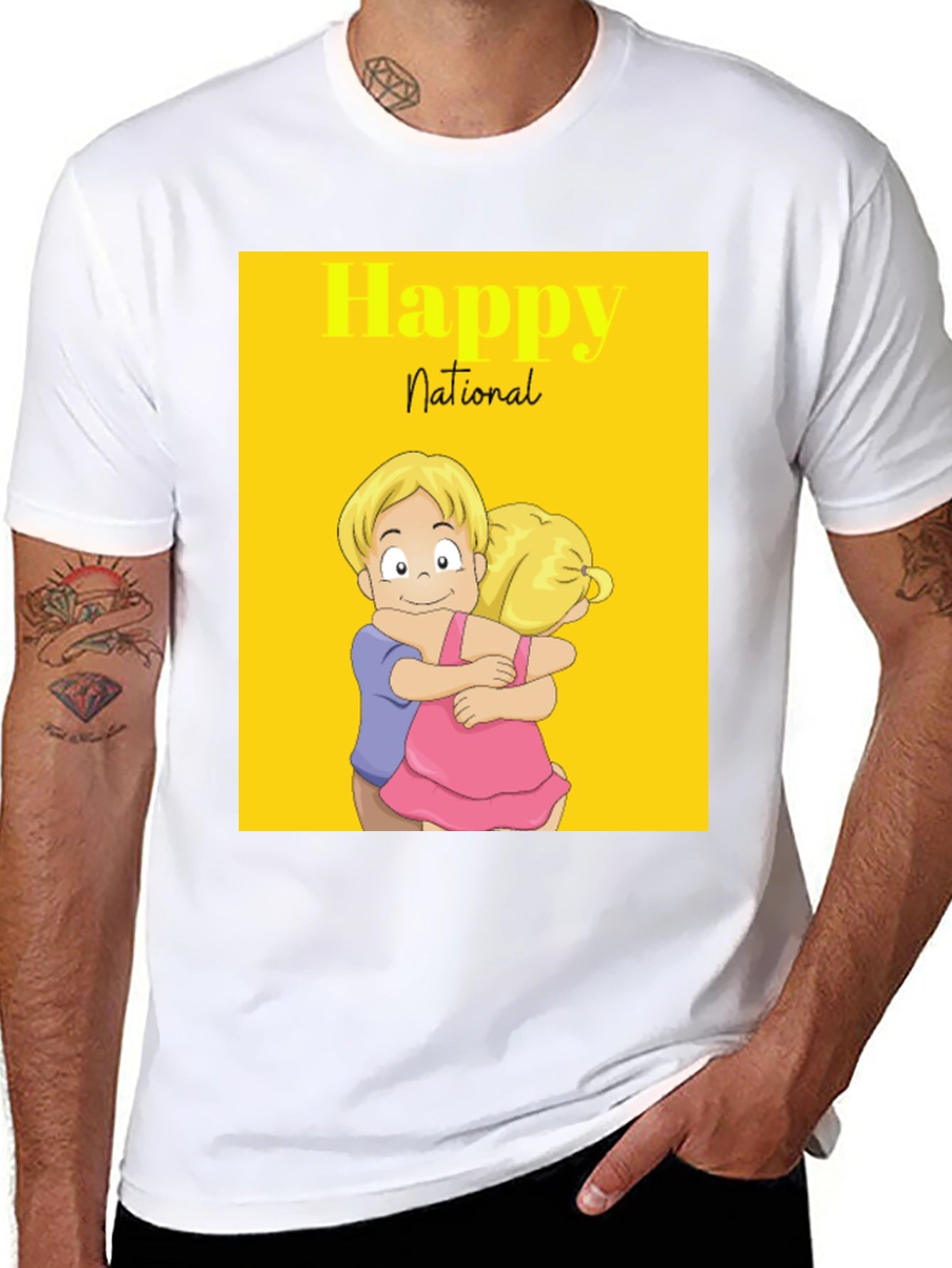 Happy National Day Cartoon Couple Black Tee