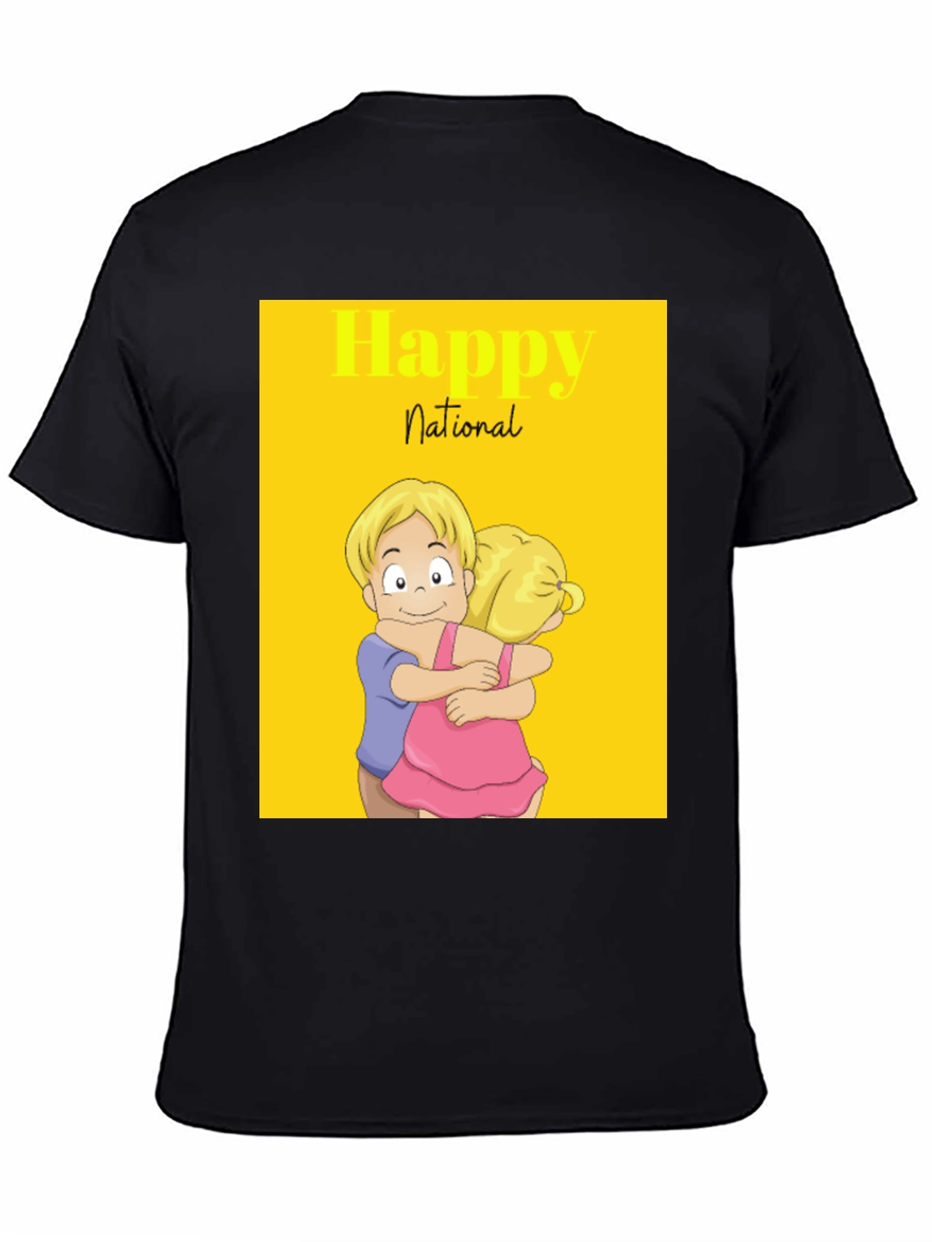 Happy National Day Cartoon Couple Black Tee
