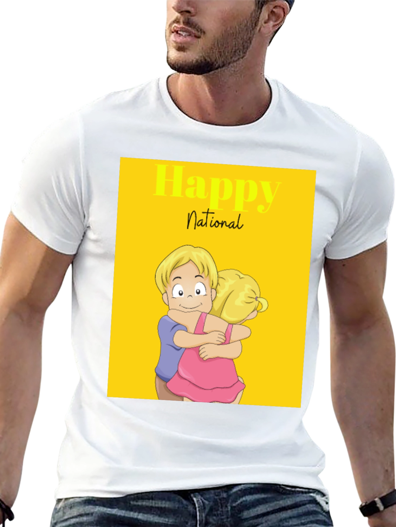 Happy National Day Cartoon Couple Black Tee