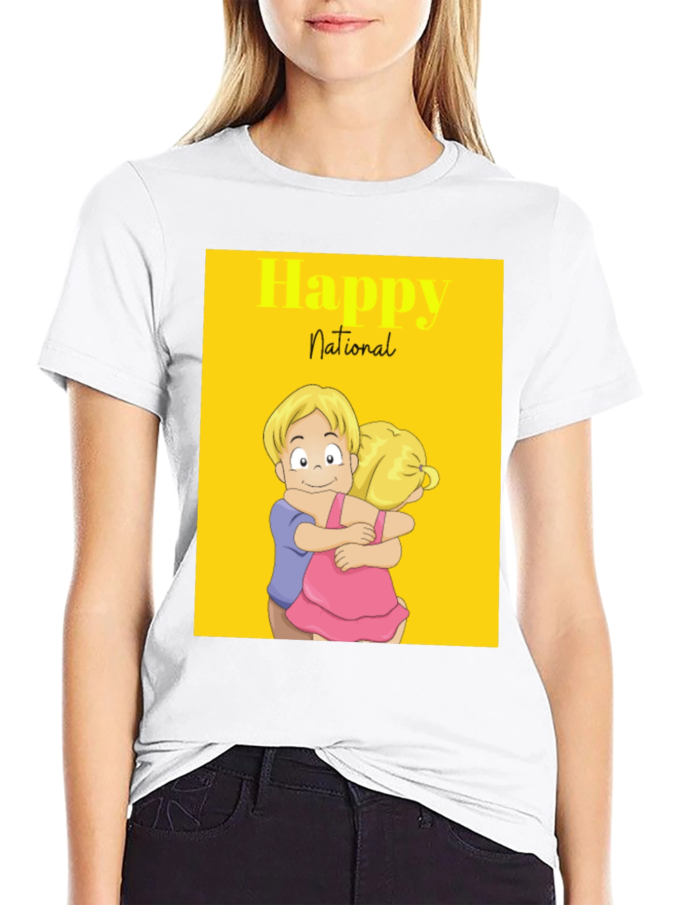Happy National Day Cartoon Couple Black Tee