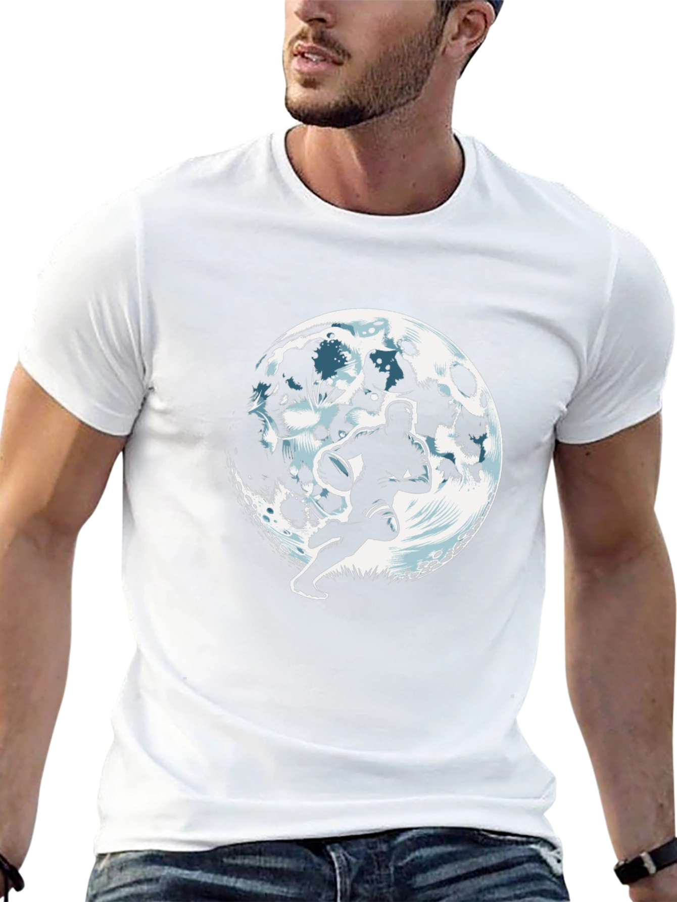 Rugby Player Moon Graphic Black T-Shirt