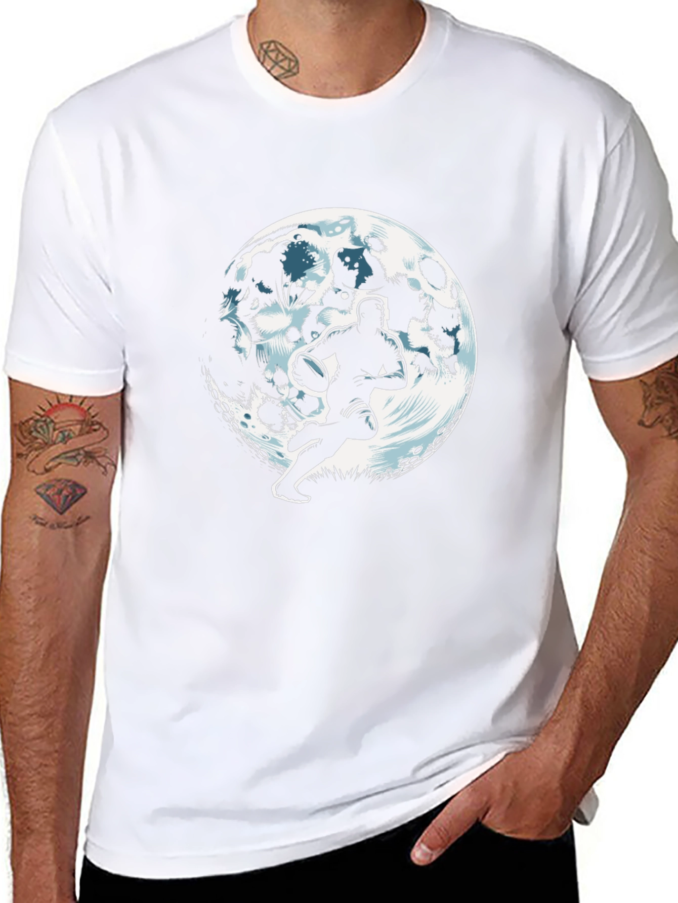Rugby Player Moon Graphic Black T-Shirt