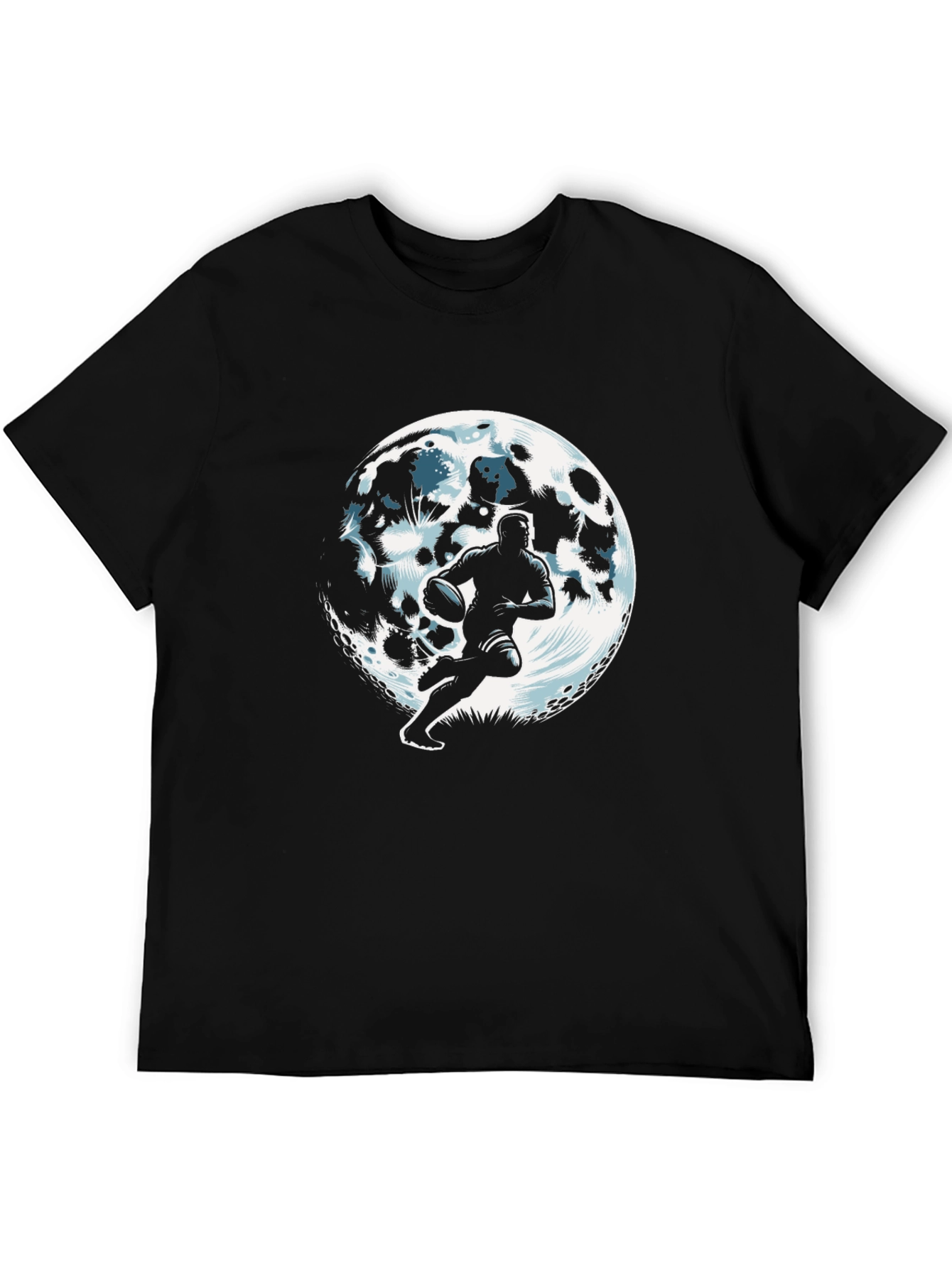Rugby Player Moon Graphic Black T-Shirt