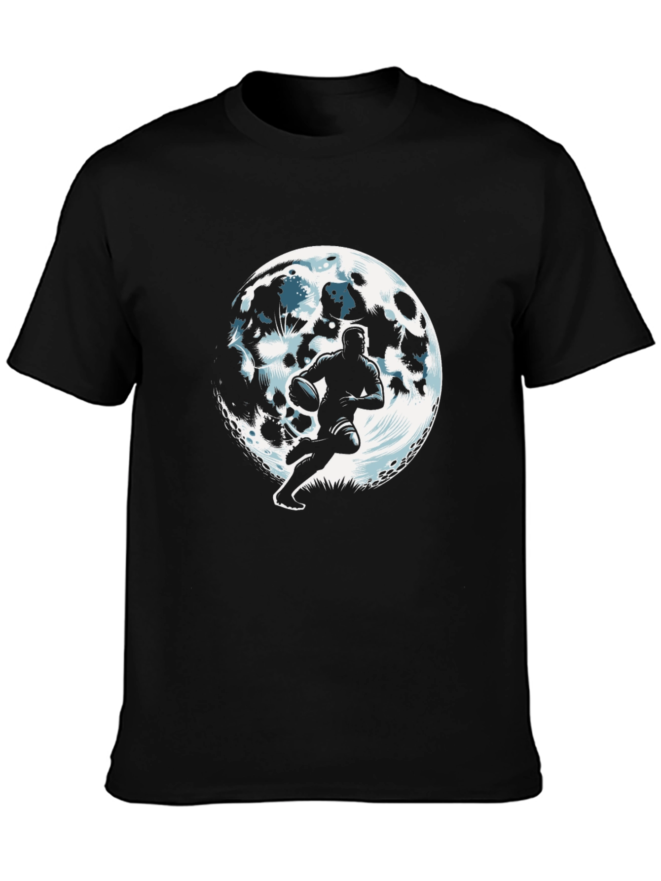 Rugby Player Moon Graphic Black T-Shirt